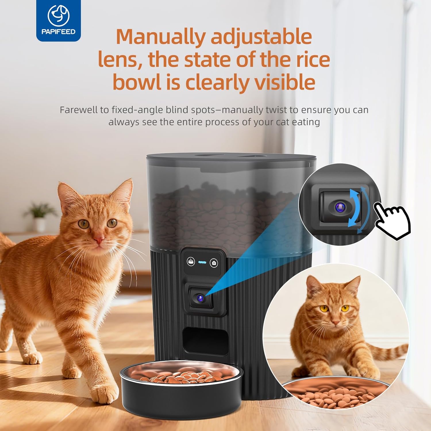 PAPIFEED Automatic Pet Feeder with manually adjustable camera lens