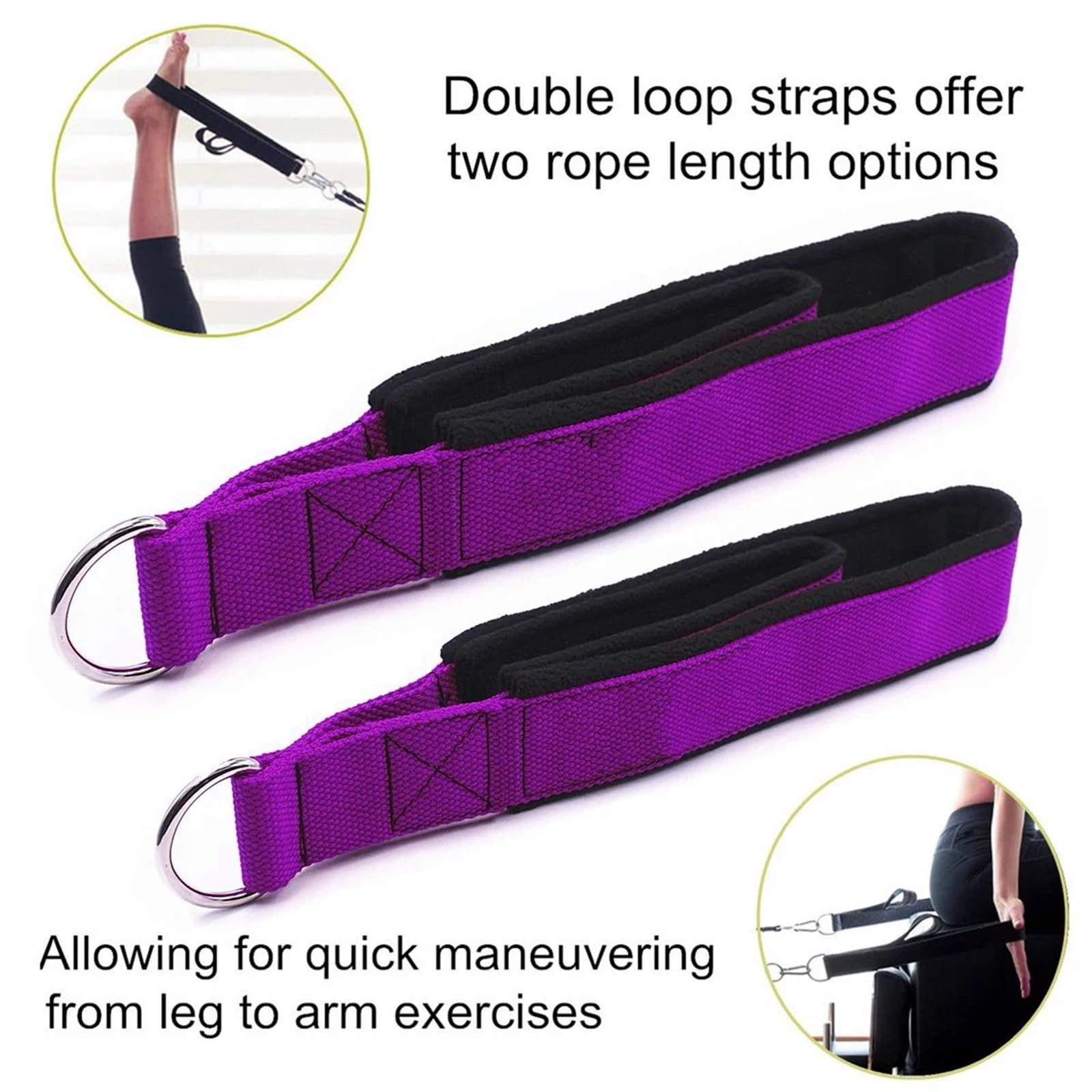 deska do ćwiczeń Pilates podwójne pętlowe paski do stóp fitness D-ring paski obsługują jogę akcesoria do ćwiczeń na siłowni domowe łóżko do jogi(Burgundy)