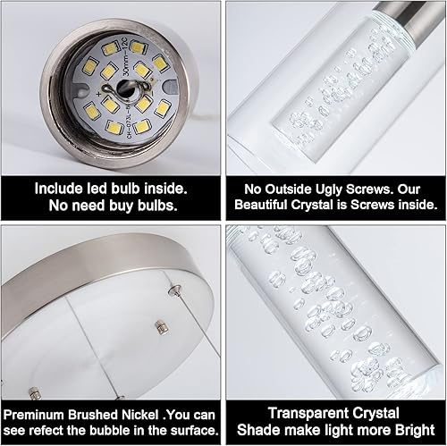 Vista 4 de Luces colgantes para isla de cocina, 3 luces, 6000 K, isla de cocina, comedor, lámpara de iluminación colgante de cristal de burbujas sobre mesa