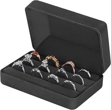 KUKUVR Velet Ring Storage Box, Travel Jewelry Case with 3 Slot Ring Display Organizer Black