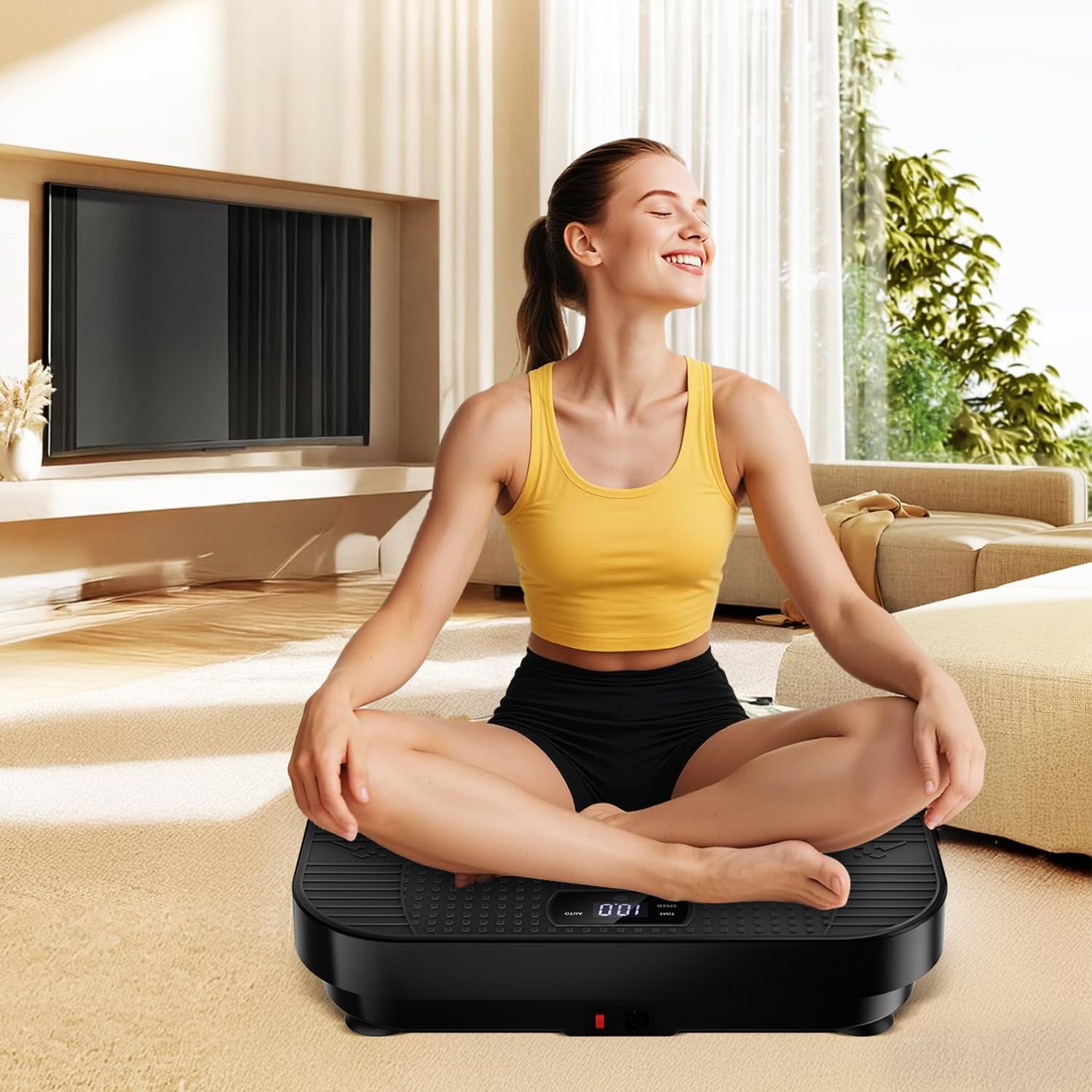 Portable Vibration Trainer Exercise Machine with Resistance Bands, Compact Vibration Platform for Full-Body Workout at Home/Office/Gym （Without Battery）