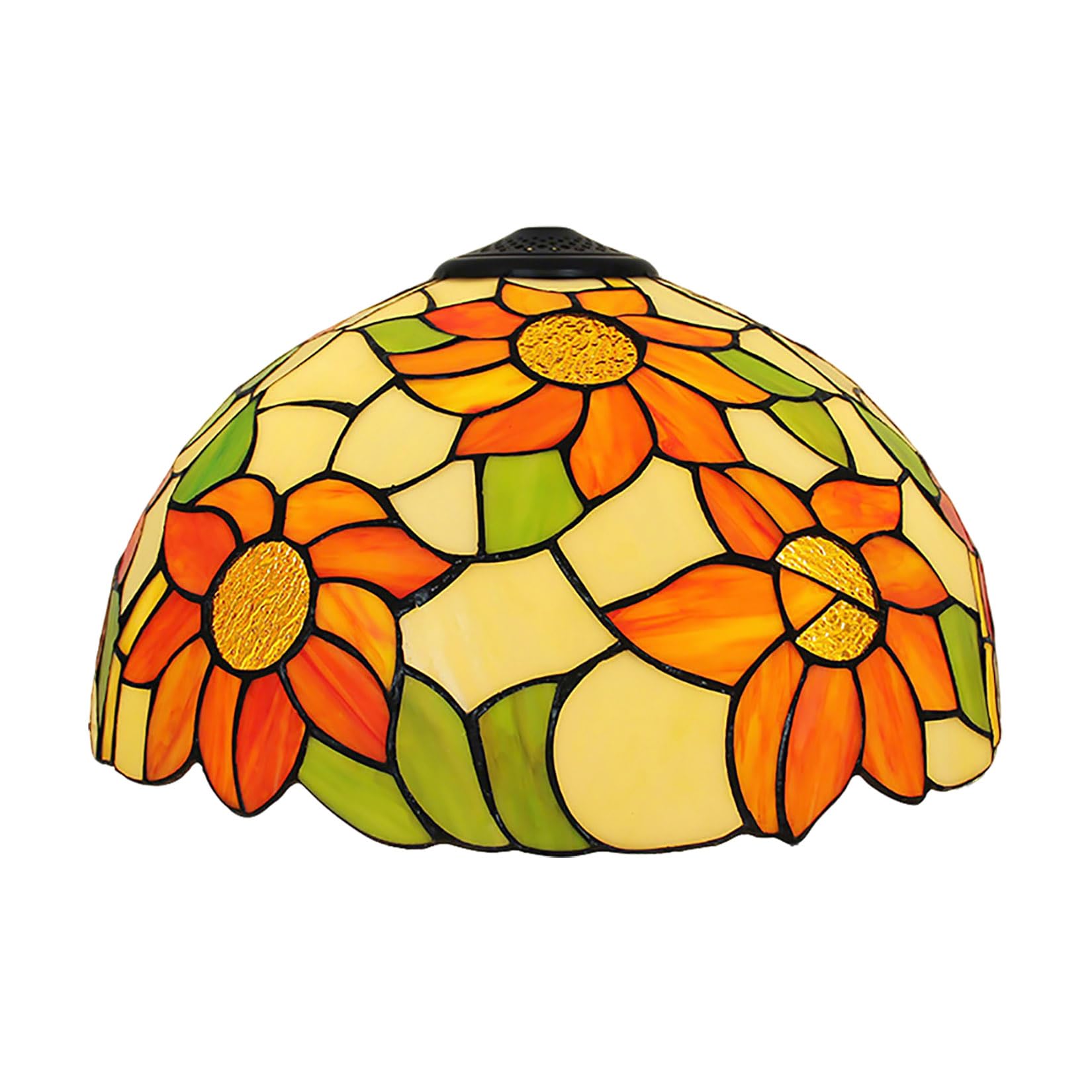 Fiunkes Tiffany Orange Stained Glass Sunflower Lampshade Replacement for Table Lamp,Beige