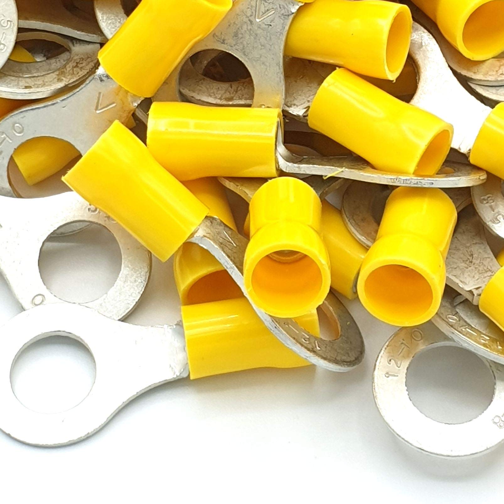 Pepte Yellow 100Pcs Insulated Crimp Ring Terminals 8.4Mm Stud Size Connectors