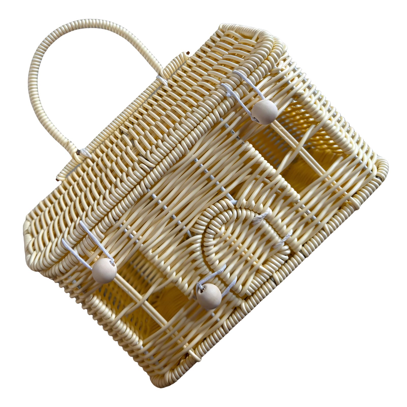 Handwoven Wicker Storage Basket with Lid and Shoulder Strap Cottage Container for Home Decoration and Outdoor Use Decorative Storage Bin