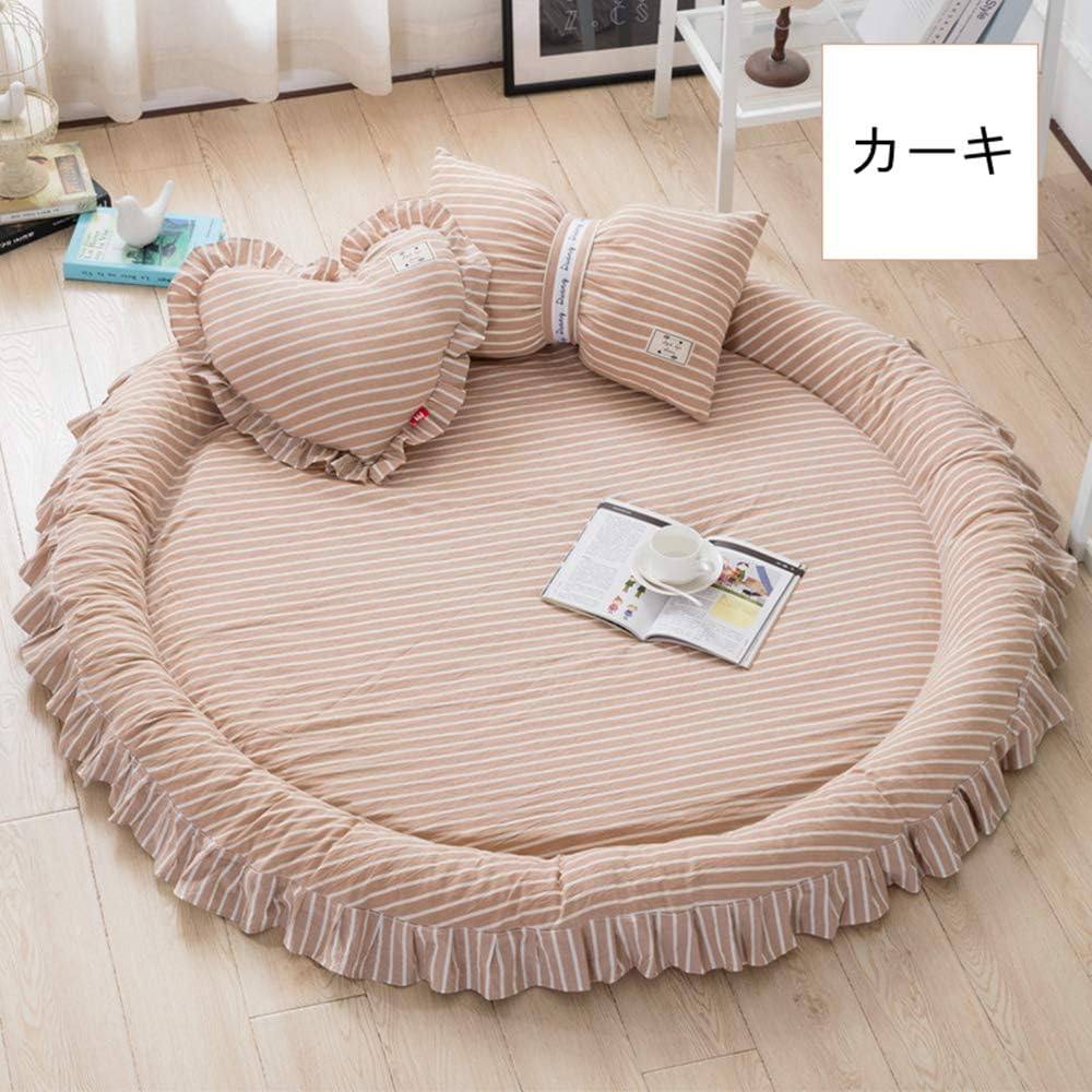 Amazon ベビーマット 赤ちゃん クッション おしゃれ キッズ ラグマット プレイマット 円形 丸形 敷マット リボンクッション ハートクッション マット3点セット シンプル インテリア 北欧 直径150cm ラグ カーペット マット オンライン通販