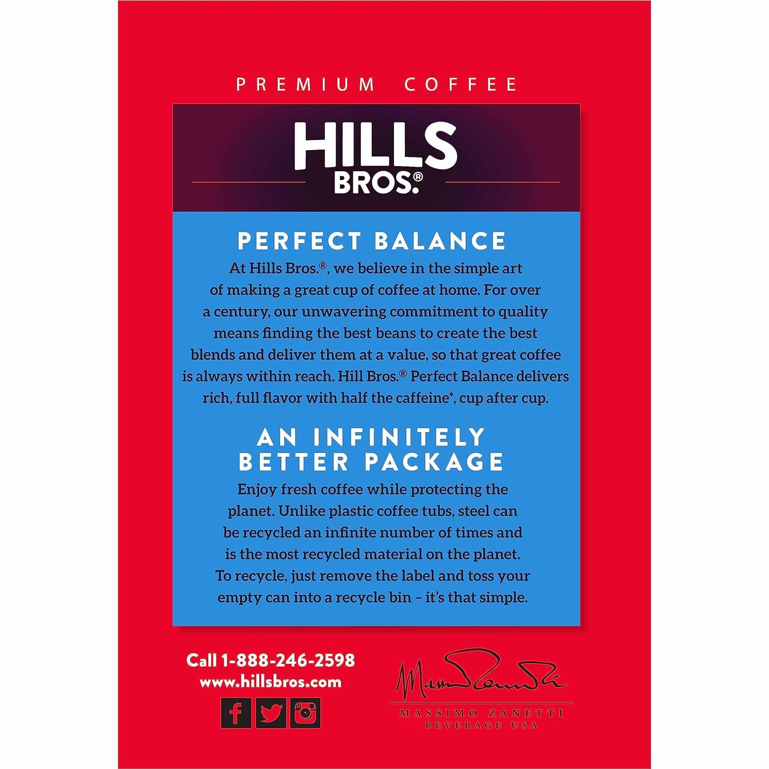 Hills Bros. Perfect Balance Ground Coffee, Medium Roast,Full-Bodied Classic Rich Taste, Half the Caffeine, 23 Oz (Pack of 3)