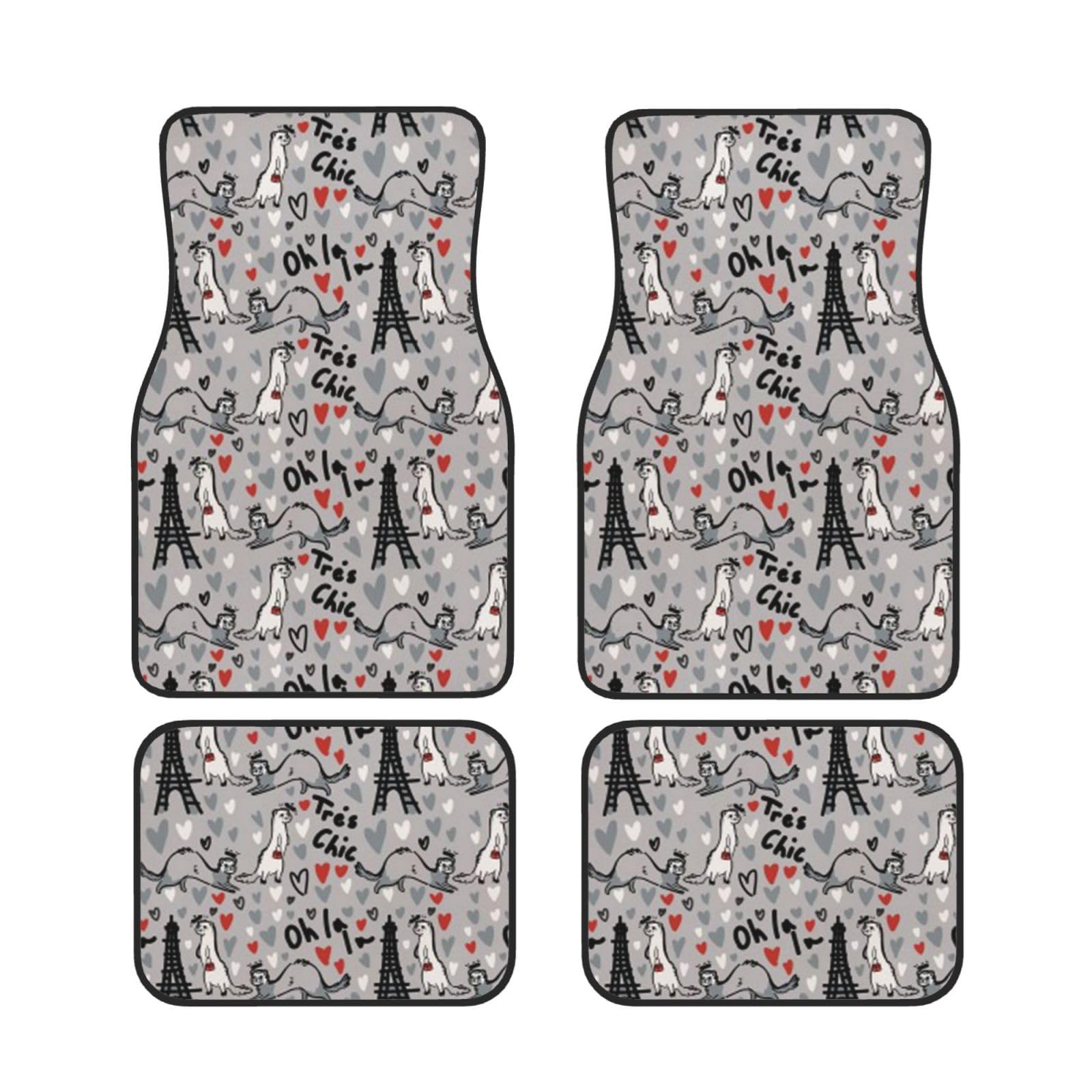 Set di tappetini per auto stampati con furetti alla moda francese, tappetini universali per auto, 4 pezzi accessori auto