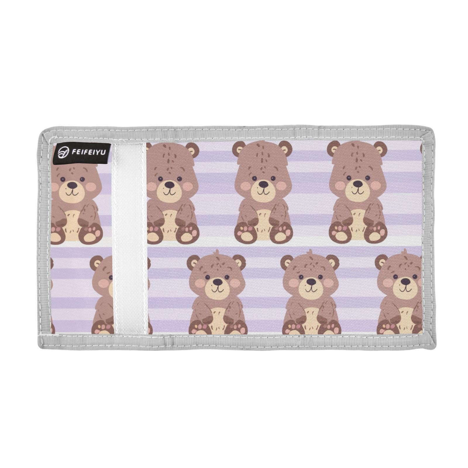 Yoogain Cartoon Cute Small Bears Light - Purple Stripes mens travel wallet gifts for young cool billfold with lanyard