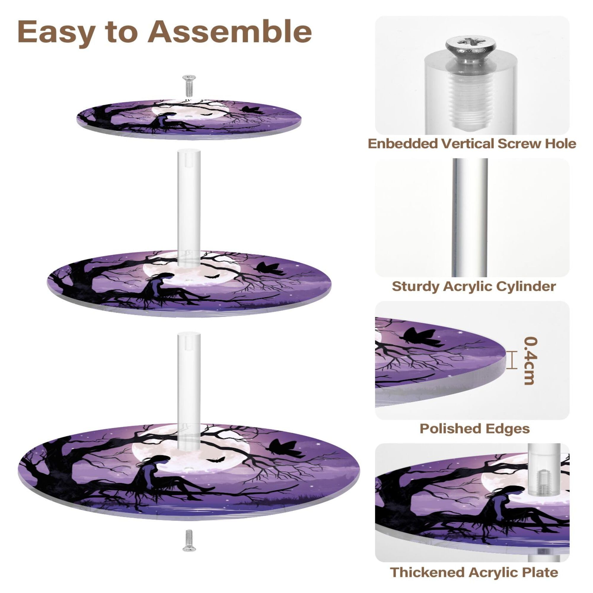 PYBUG Moonlight Girl 3 Tier Acrylic Cupcake Stands Tower,Dessert Table Display Set for Tea Party,Wedding,Birthday, Baby Shower