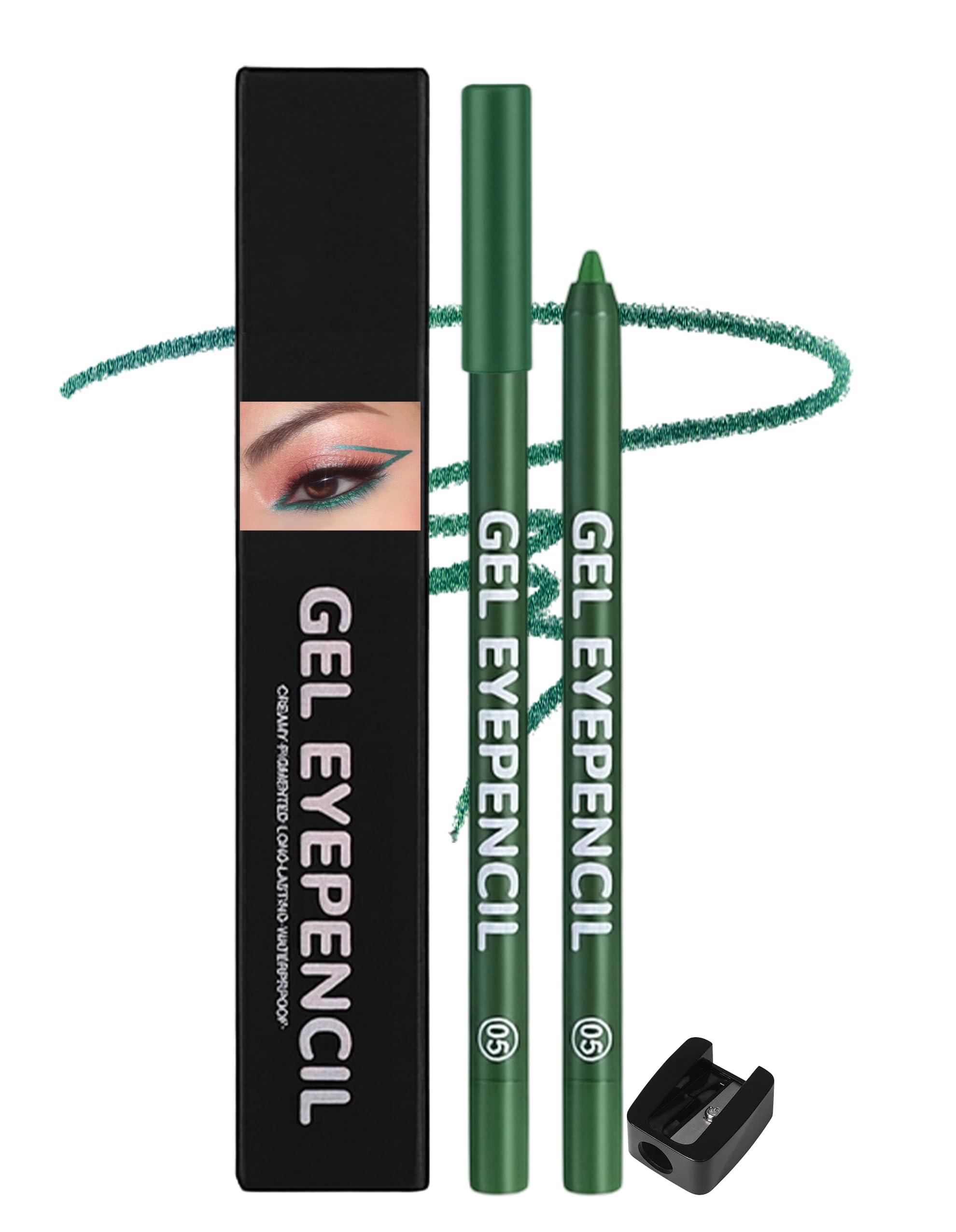 Erinde Cremiger Gel Eyeliner, Grün Matt Kajalstift, Wasserfest & Langanhaltend, Wischfest, Hochpigmentiert, Geschmeidiger Auftrag, Mit Inkludiertem Anspitzer, Anspitzbar, Für Empfindliche Augen, #05