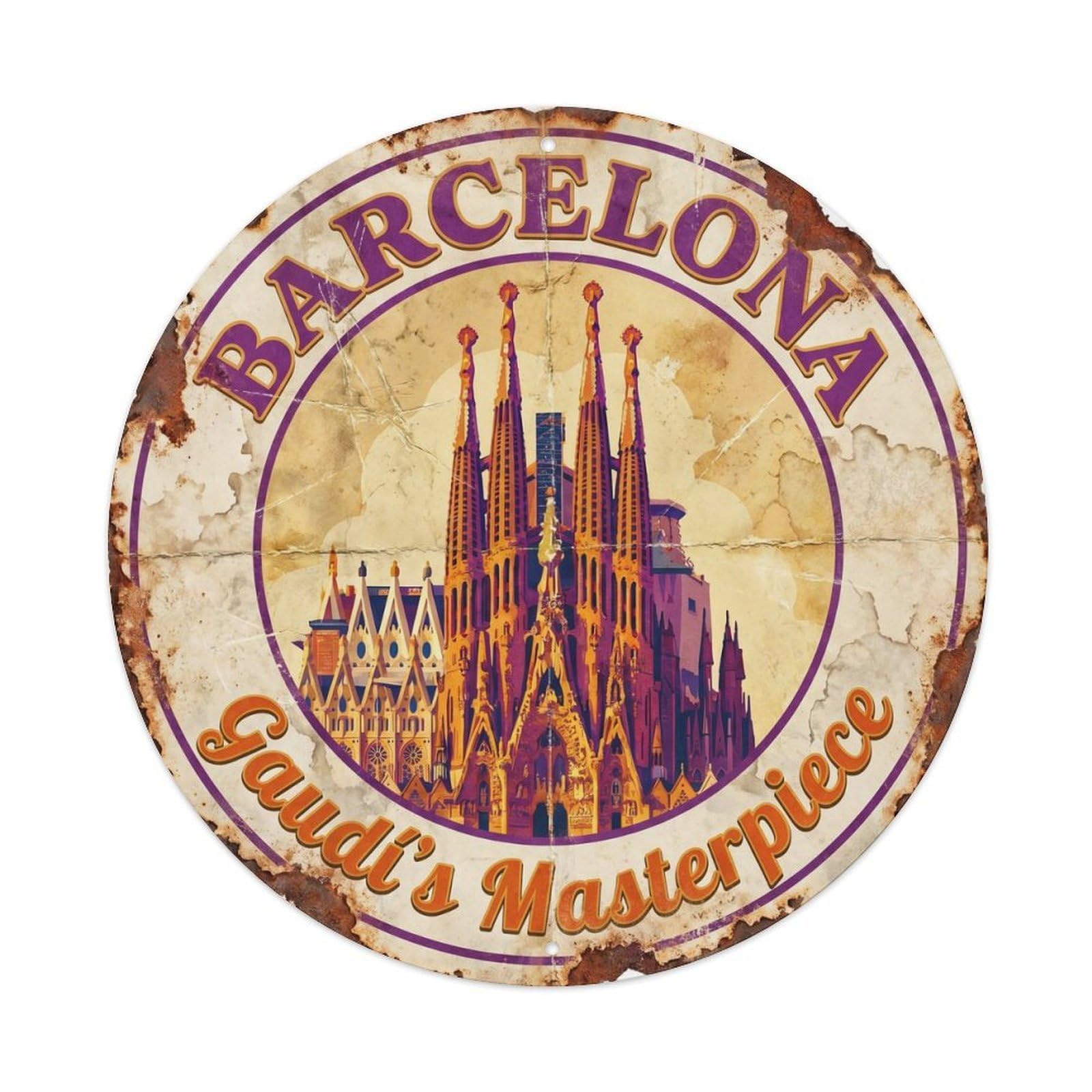 Vintage Travel Barcelona Cathedral Landmark Metal Tin Sign Plaque