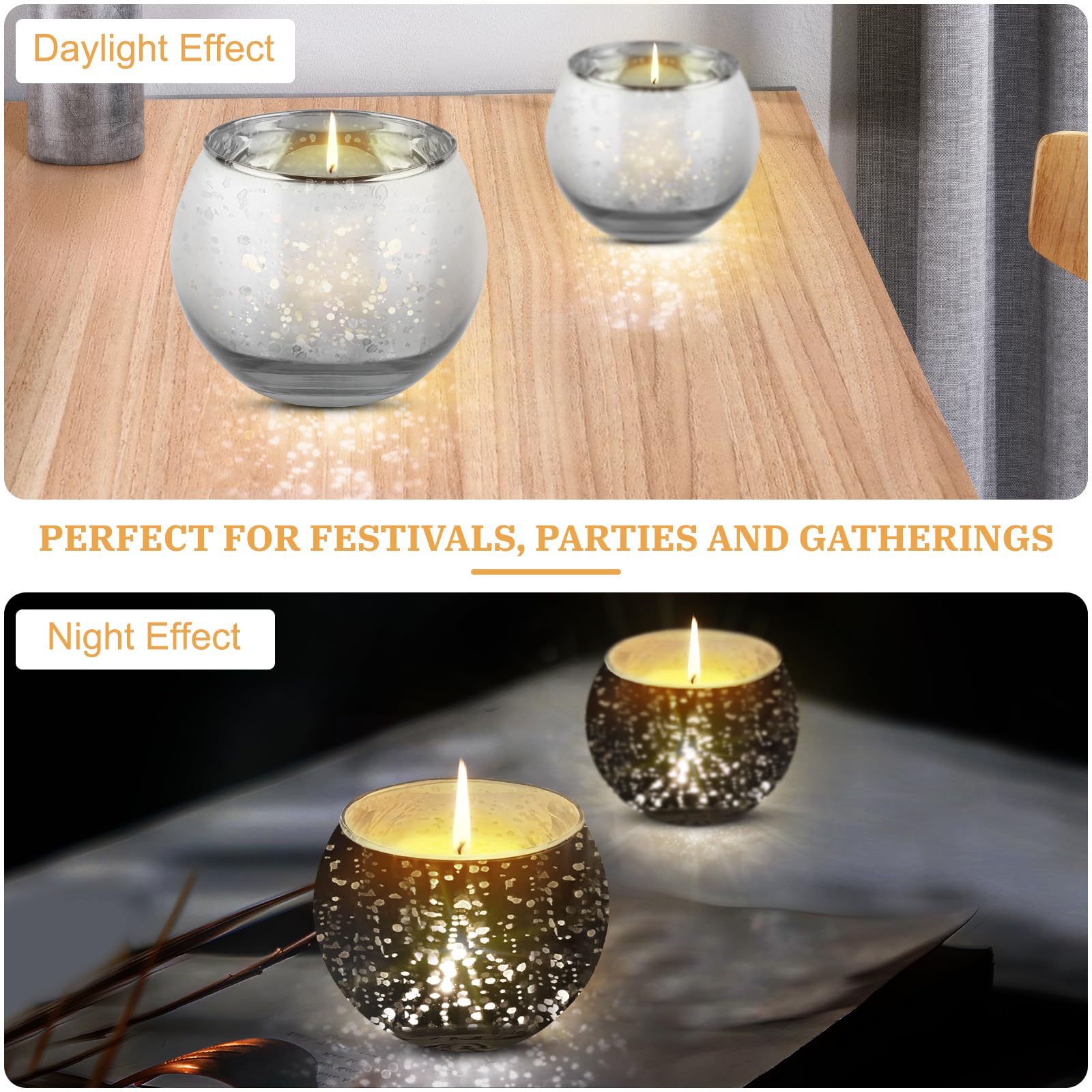 LALAGO 12 pezzi Barattoli per tealight,Vetro porta tealight maculato, Porta candele porta tealight, Barattoli per tealight decorazione di Natale decorazione da tavolo matrimonio (Argento)
