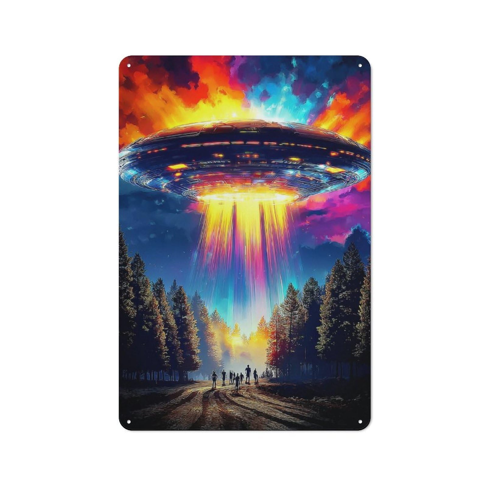 Junmoney Ufo Abduction Scene Tin Sign 30X20cm With For Workshop Wall, Rustic Decor, Suited To Workshop Decor Fans