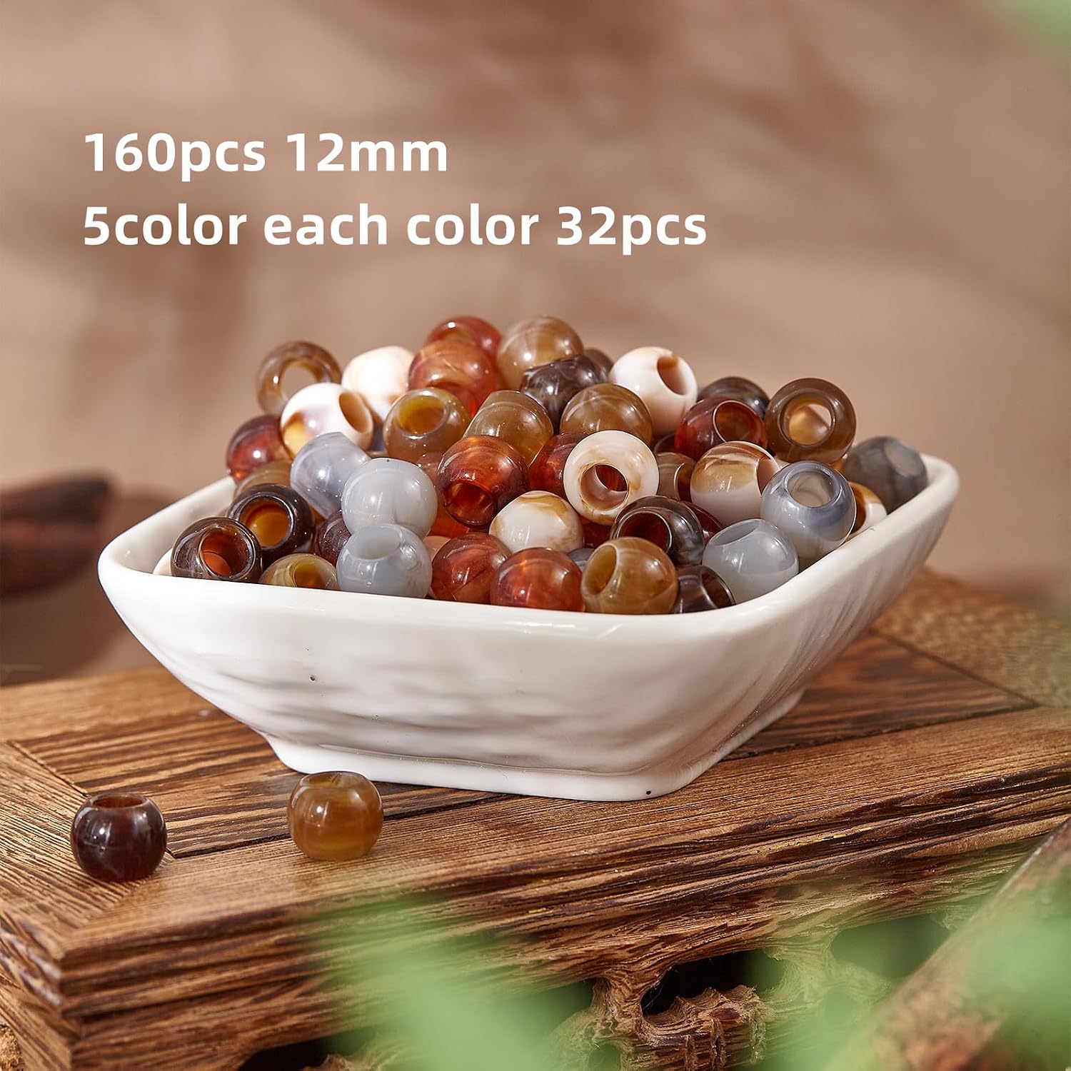 160pcs 12mm Acrylic Beads Large Hole for Craft Jumbo Hair Beads (Hole5.5mm)