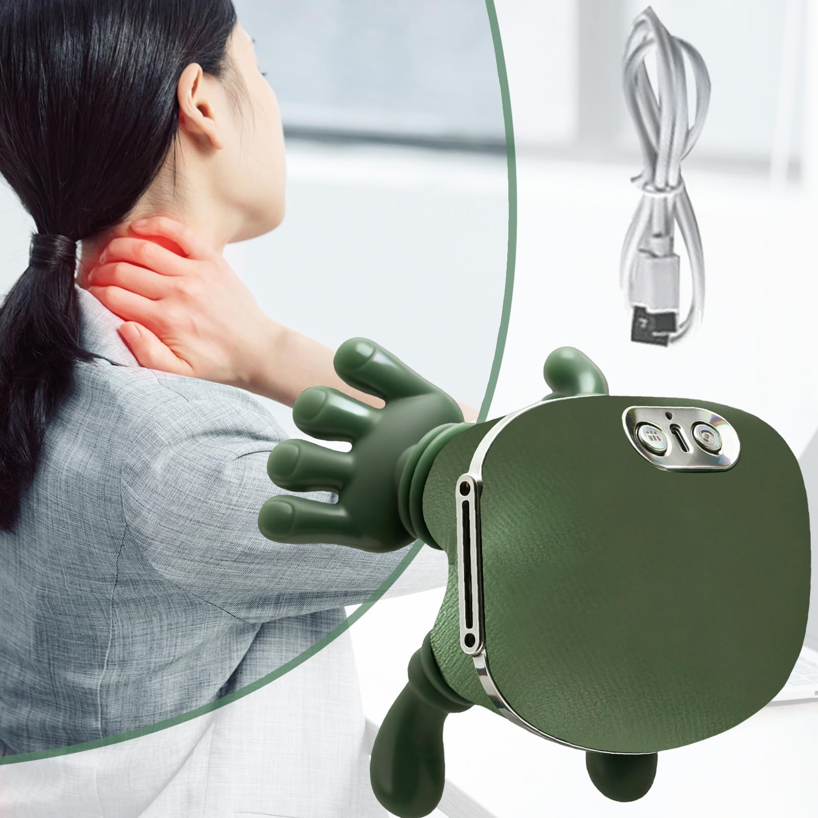 Massaggiatore Cervicale,Massaggiat-ore Cervicale 4D A Mano Bionica, Mas-saggiatore Per Collo E Schiena Con Calore A 2 Modalità | Per Casa Viaggio Uso Quotidiano Serale Guida Lunga Weekend