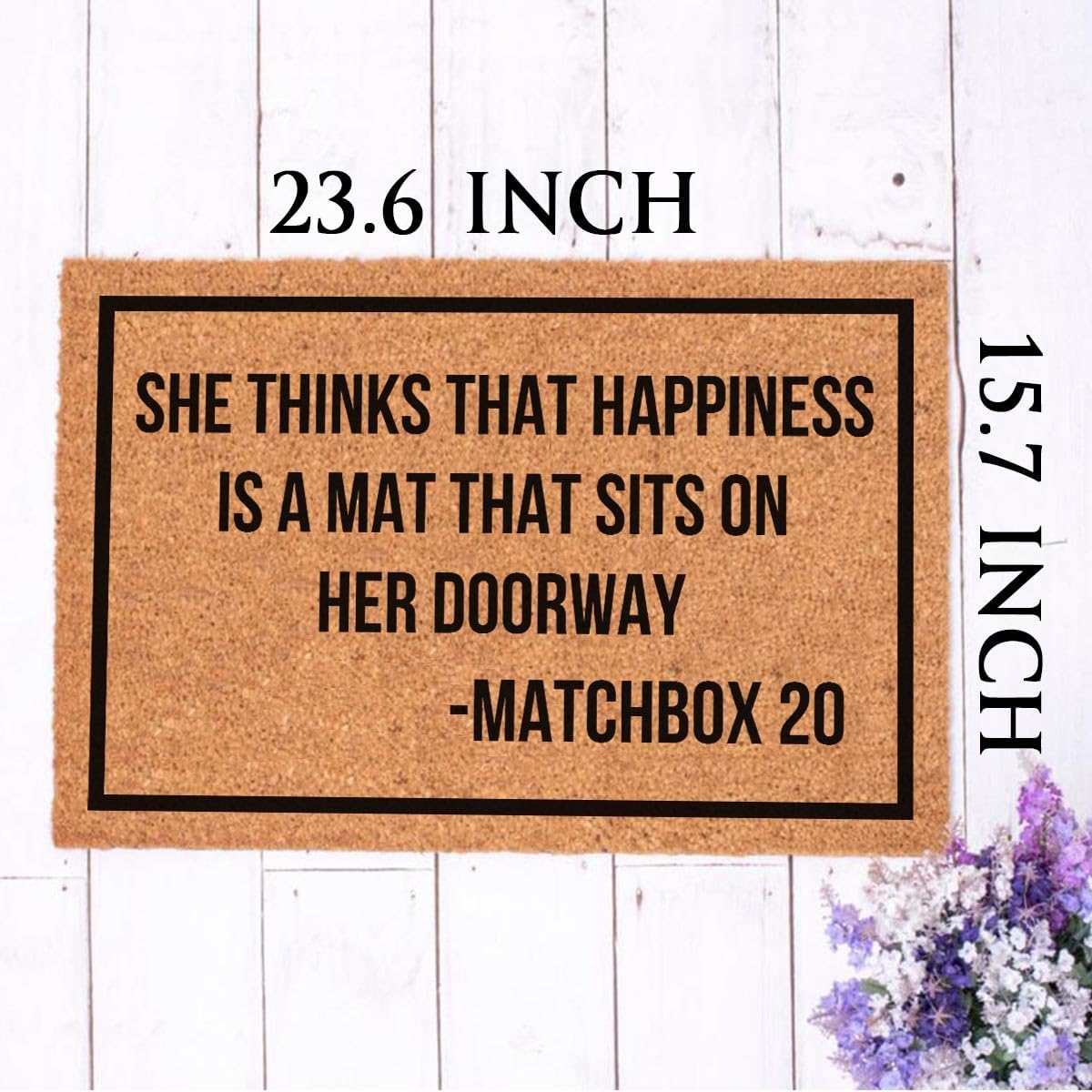 Funny Heavy-Duty Non-Slip Outdoor Welcome Coir Doormat (Small(23.6x15.7), She Thinks Happiness)