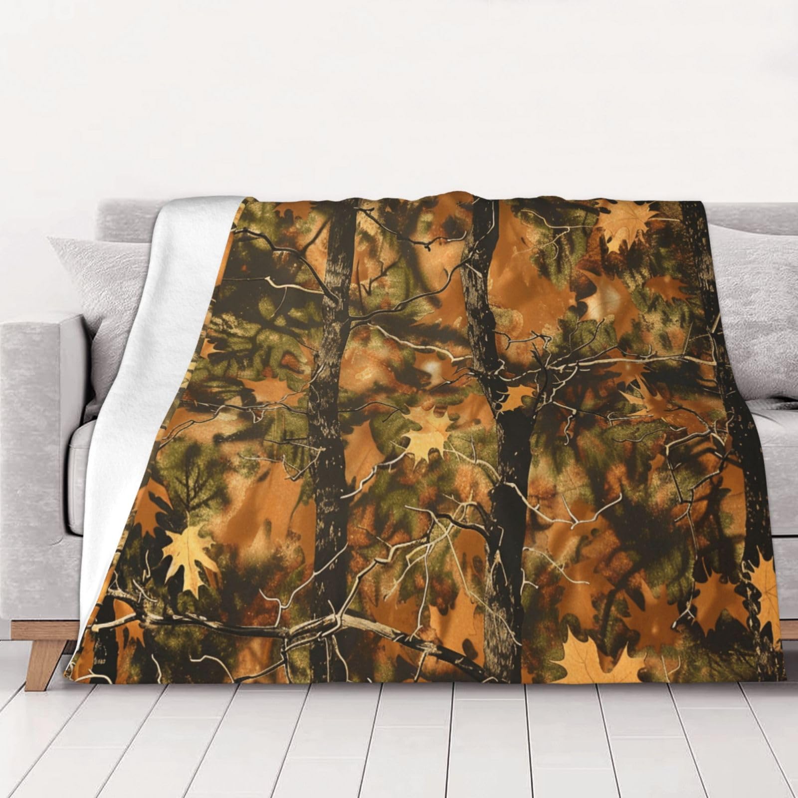 Couverture camouflage en flanelle Trees, plaid doux et chaud de 125 x 100 cm