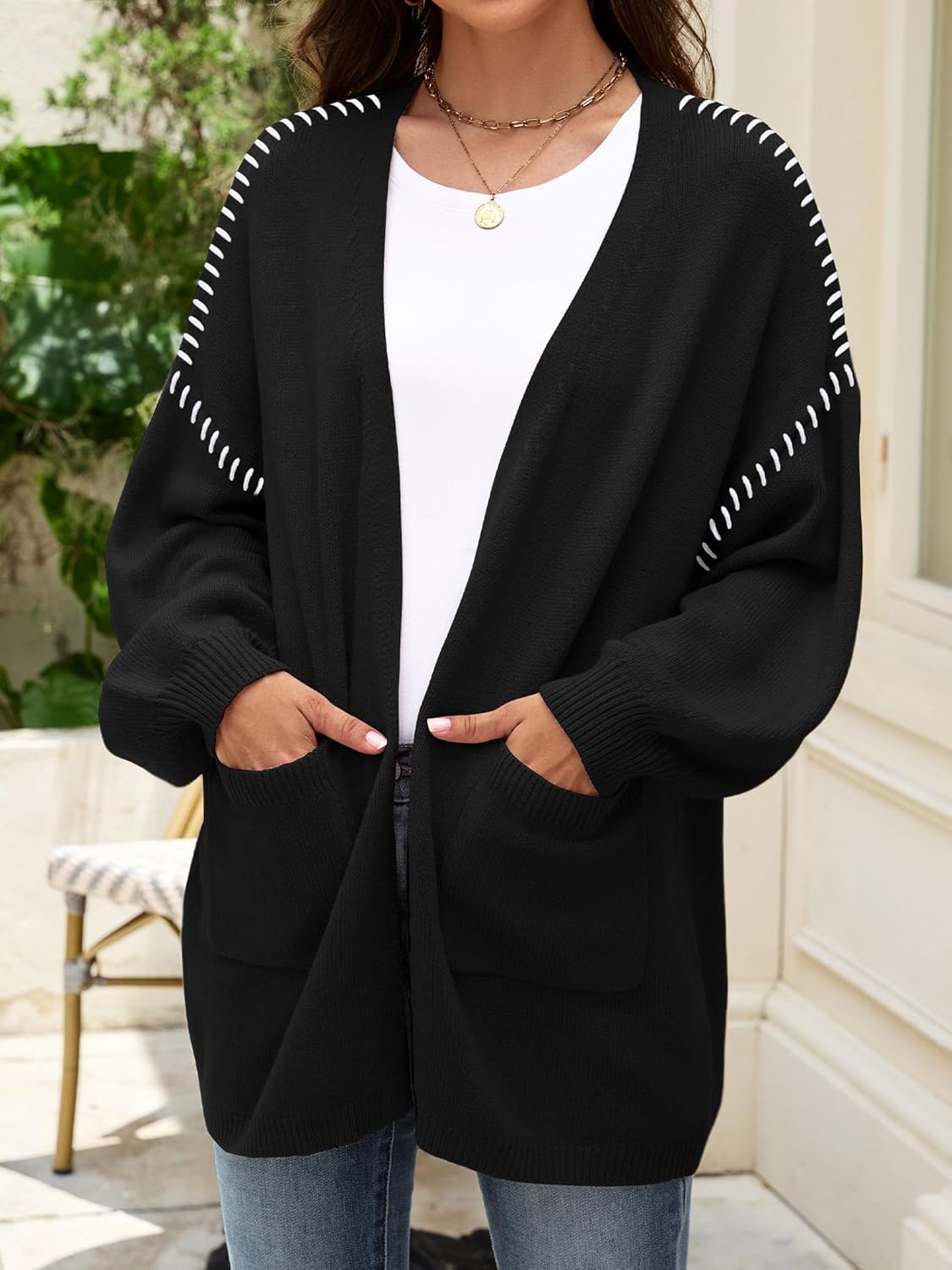 HDLTE Womens Oversized Cardigan Sweaters 2025 Fall Long Knit Open Front Sweater Trendy Outfits with Pockets - Image 3