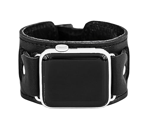 wide Leather stitched cuff band compatible with Apple watch 38mm 40mm 41mm 42mm 44mm 45mm 46mm 49mm, Handmade UA 1240st