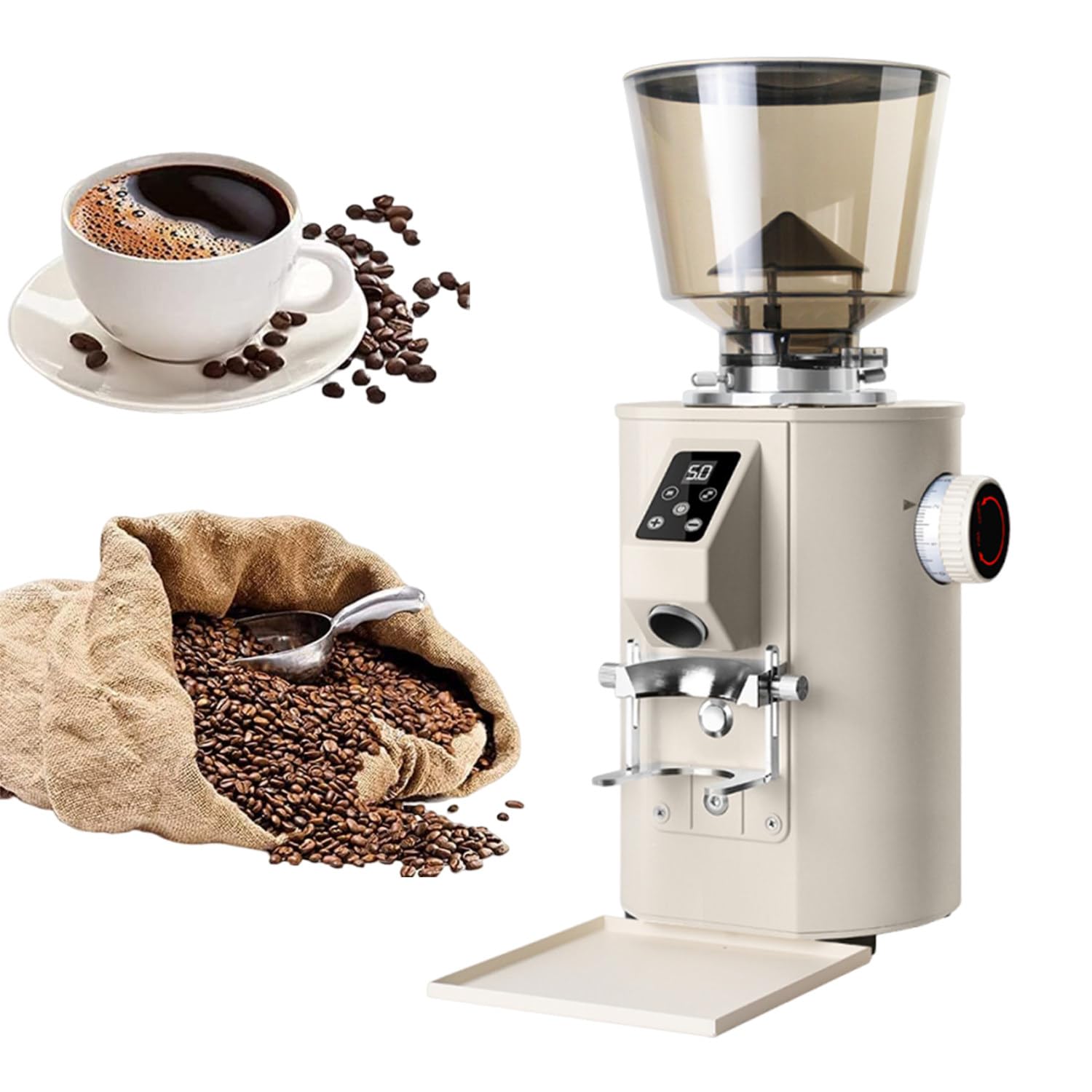 Molinillos De Café, Molinillo Cafe Electrico, Moledor De Cafe De 350 W, con Panel De Control LED, Modo De Dosificación Dual, 9 Configuraciones De Molienda Gruesa/Fina White