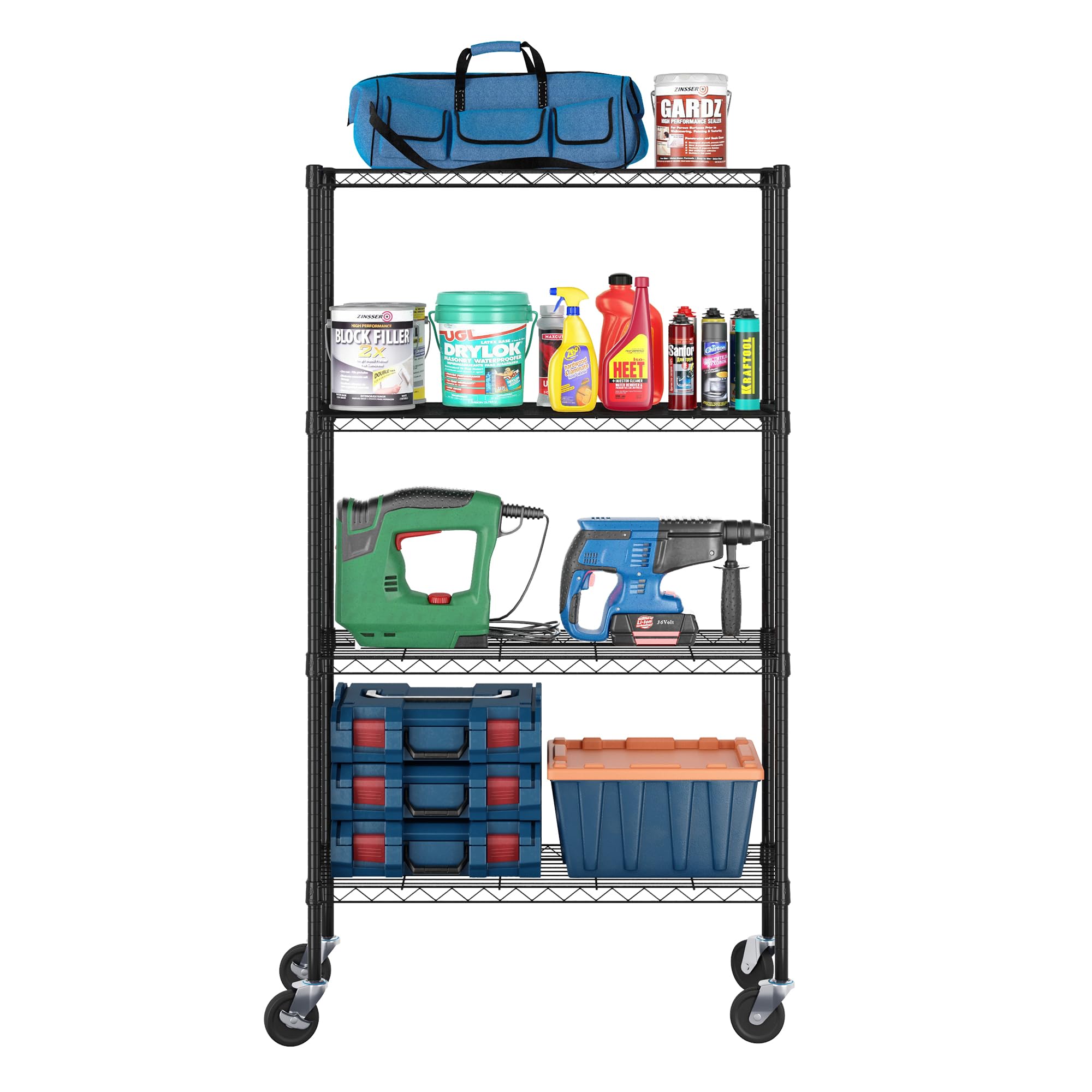 Furinno Wayar Scaffale portaoggetti in Metallo a 4 Ripiani con Ruote, 91 x 36 x 157,5 cm, Nero