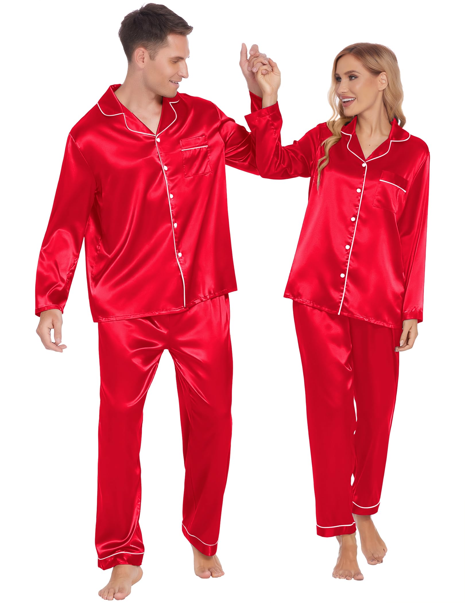 Silk Pajamas Women's Long Sleeve Sleepwear Satin Soft Button Down Loungewear Pjs Set S-XXL-image-25