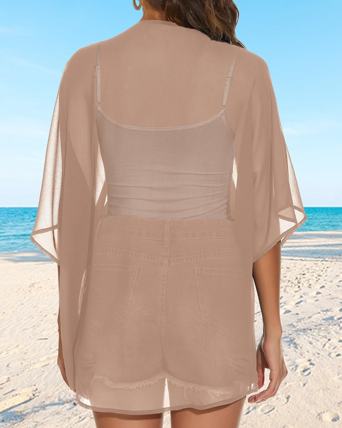 Womens Kimono Cardigans Beach Cover ups Swimwear Puff Sleeve Loose Casual Summer Tops - Image 9