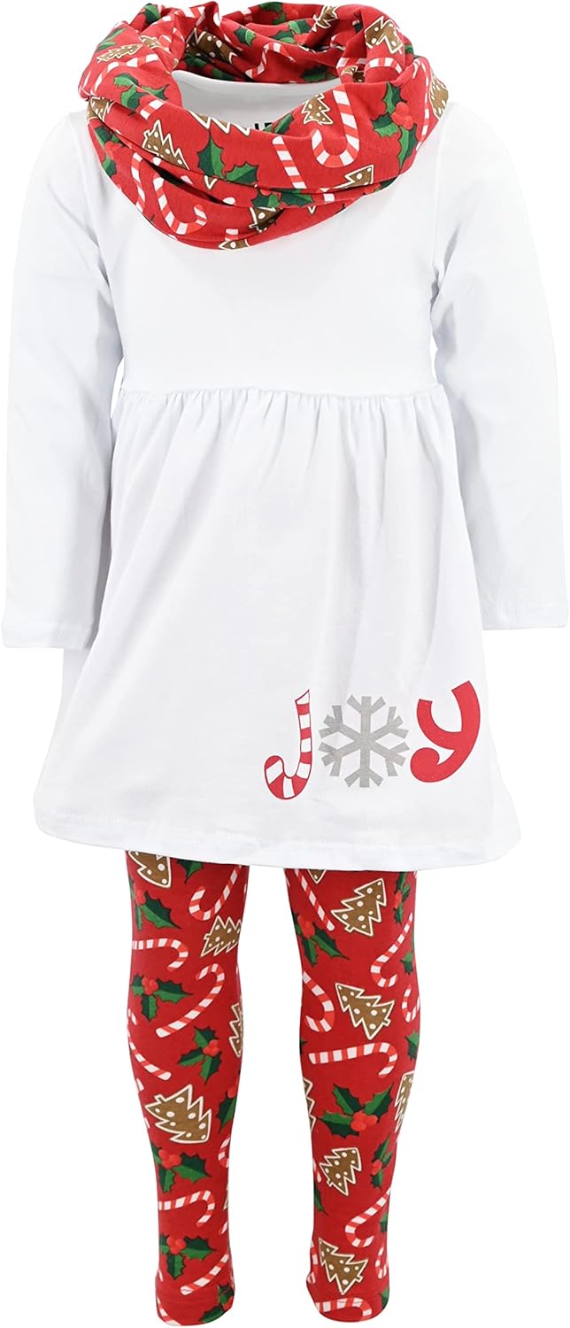 Unique Baby Girls 3pc Outfit Set with Tunic Top, Leggings & Scarf