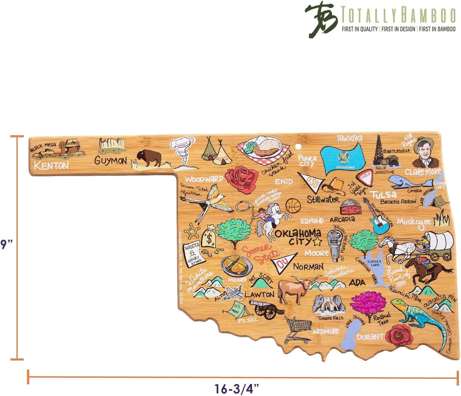 Totally Bamboo Oklahoma State Shaped Cutting Board and Charcuterie Serving Platter with Artwork by Fish Kiss, Includes Hang Tie for Wall Display - Image 7