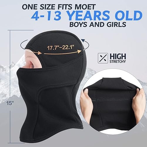 Miniatura 5 de KOOLSOLY Pasamontañas para niños, gorro de invierno, calentador facial para clima frío, máscara de esquí para niños y niñas