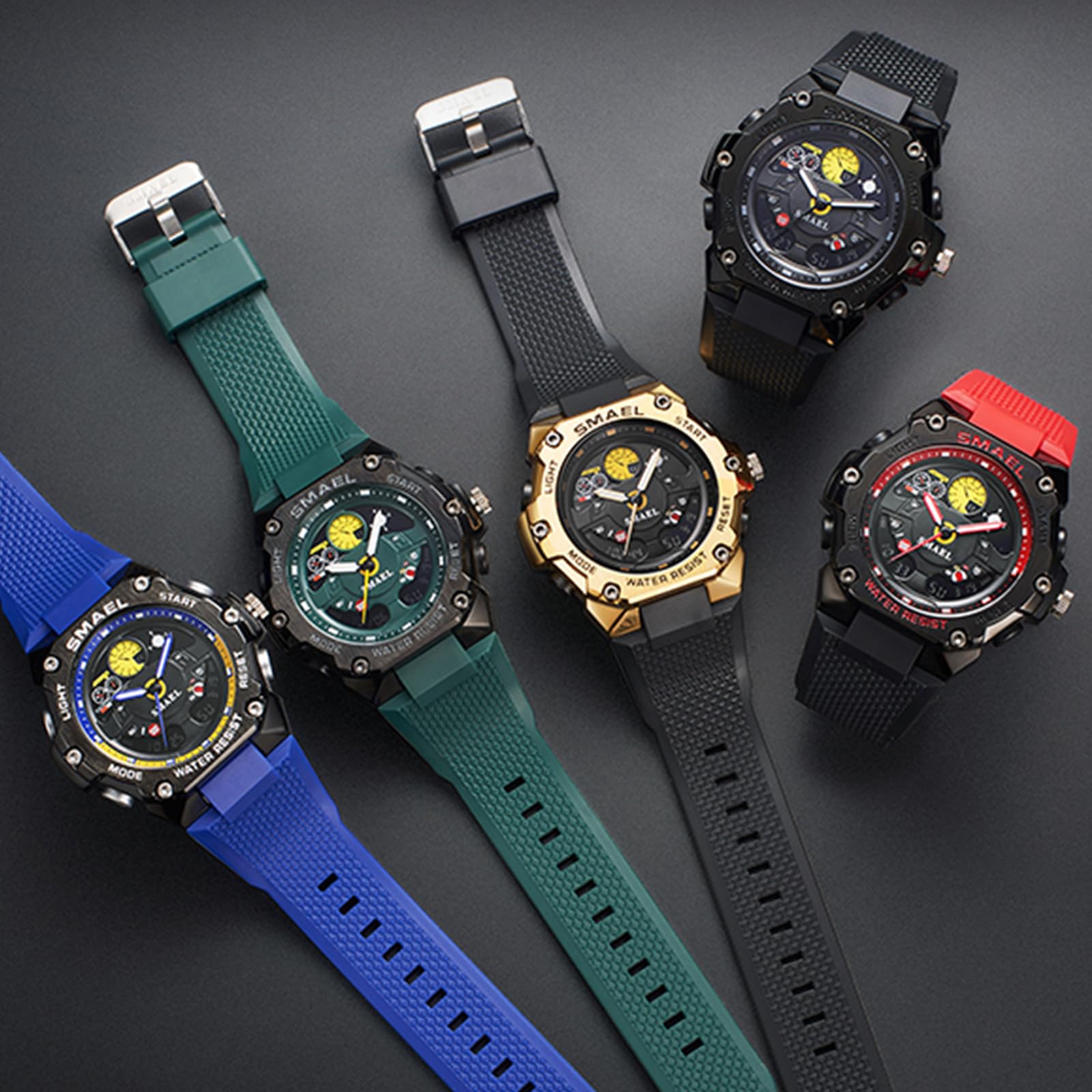 Orologio da polso da uomo, digitale e analogico, 5 ATM, impermeabile, militare, da uomo, con sveglia, LED, data, cronometro, sportivo, digitale, militare, per uomini, ragazzi, cronografo, orologio da