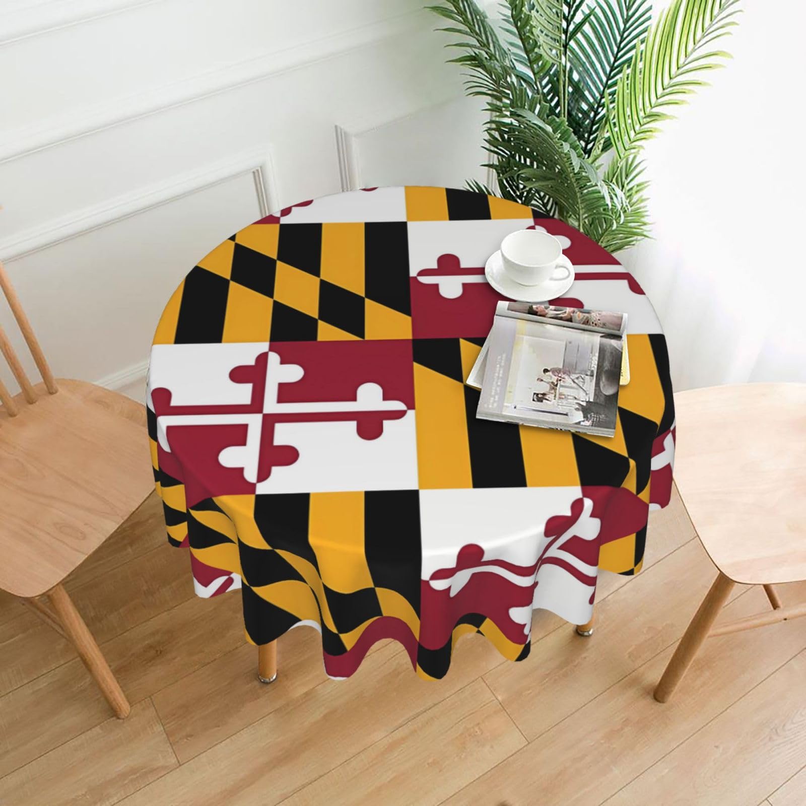 HJFCZH Flag of Maryland Prints Round Decorative Tablecloth 60in - High-Grade Polyester Throw for Dinners, Weddings & Everyday Use
