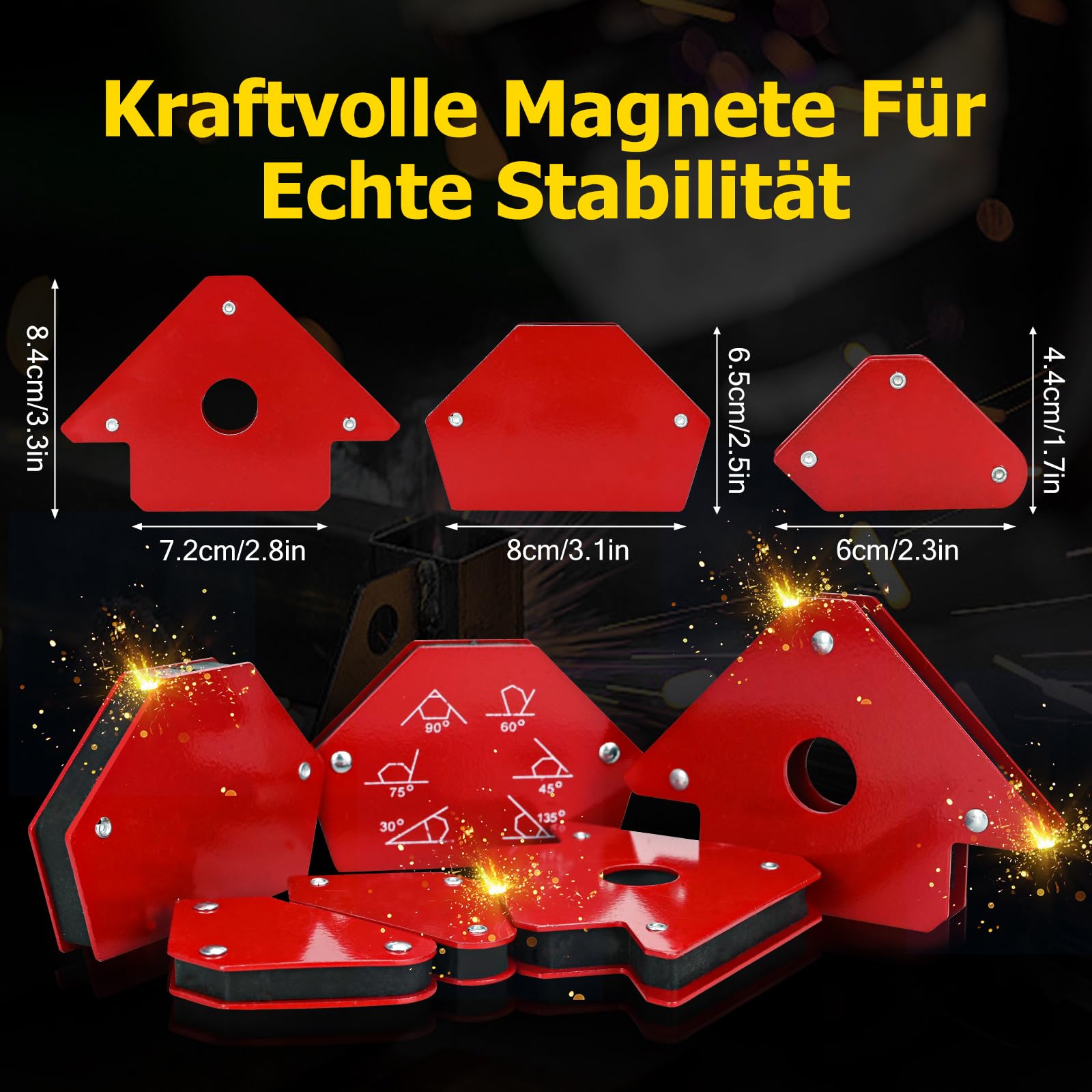 6 PCS Positionneur Magnétique, Aimant Soudure avec Force de Maintien 11.3kg, Multi-Angle 30°, 45°, 60°, 75°, 90°, 135 °, Equerre Aimanté pour Soudure, Outils de Localisation Auxiliaires