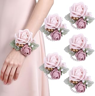 6Pcs Dusty Pink Faux Foam Rose Corsages for Women Wedding 6Pcs