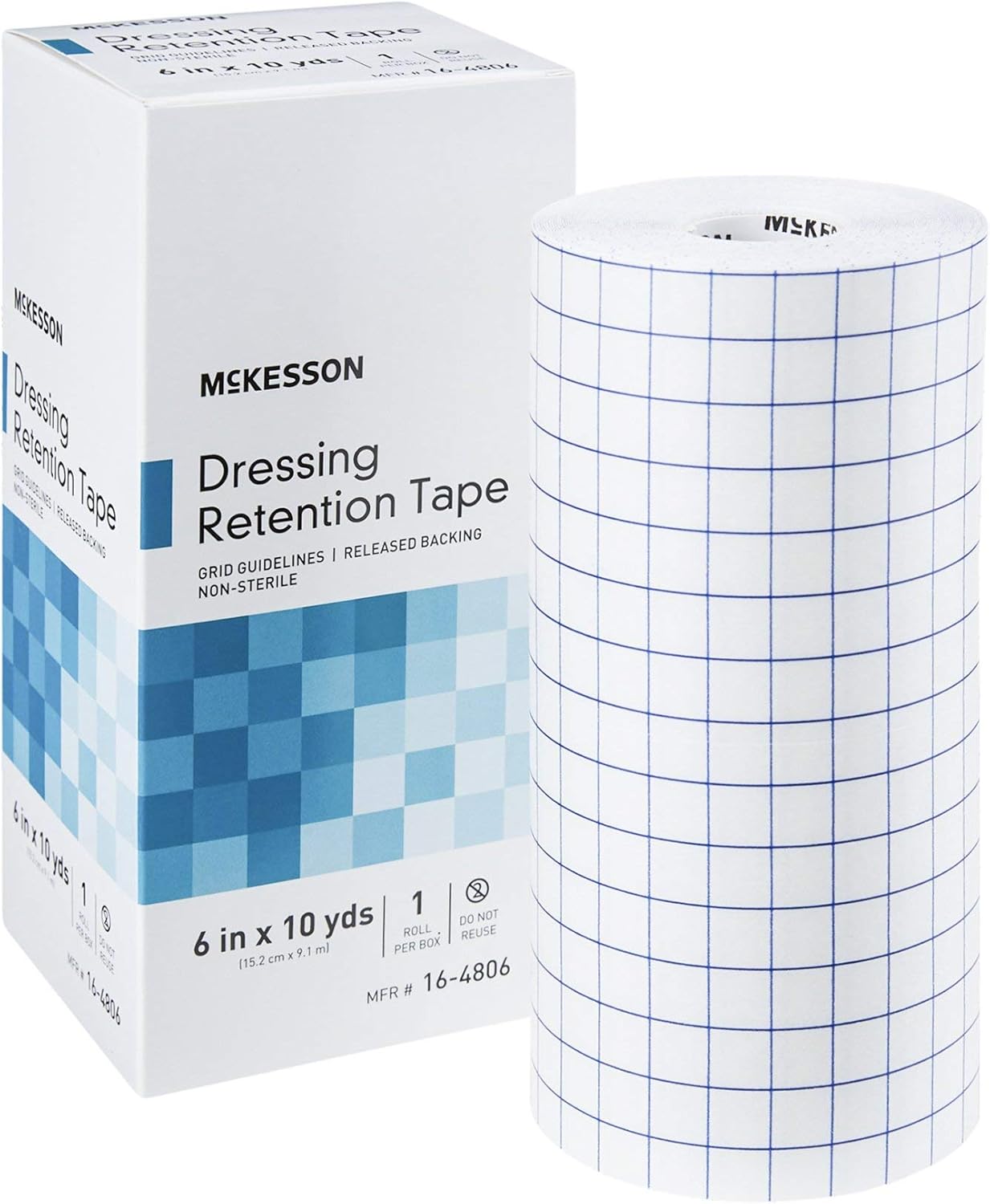 McKesson Dressing Retention Tape, Non-Sterile, Grid Guidelines, 4 in x 10 yd, 1 Roll, 24 Packs, 24 Total