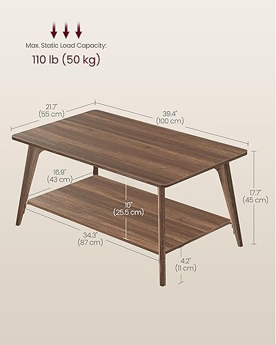 Miniatura 3 de VASAGLE MAEZO Collection ULCT249KX01S - Mesa auxiliar de 2 niveles con almacenamiento, patas cónicas, transiciones curvas, 21.7 x 39.4 x 17.7 Marrón