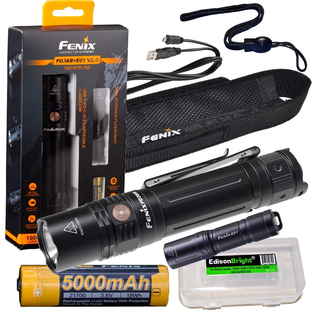 Fenix PD36R 1600 Lumen USB rechargeable CREE LED tactical Flashlight, E01 V2 mini flashlight with Ed