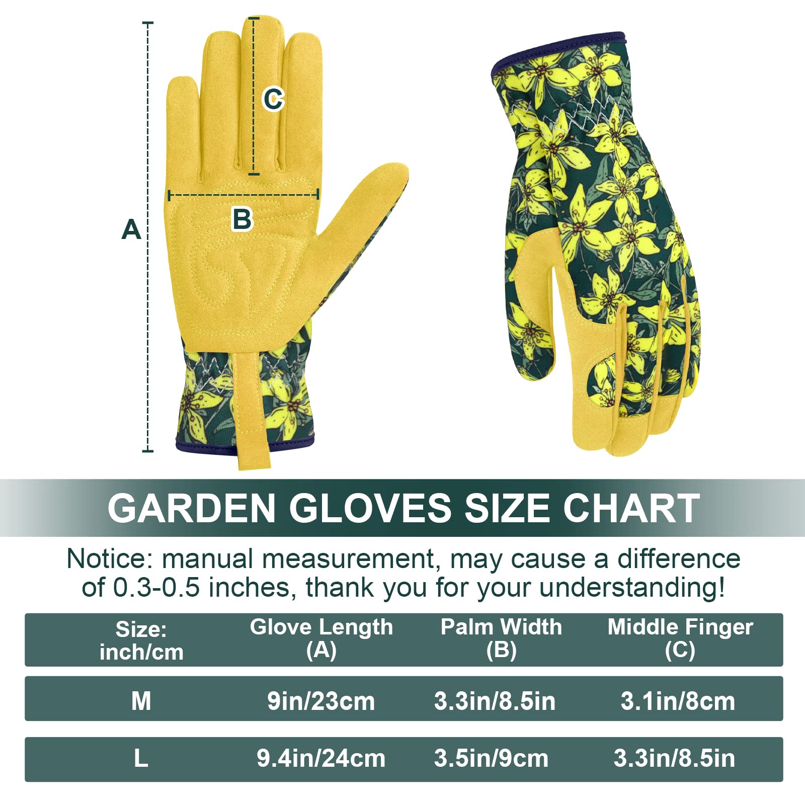 Guantes de jardinería de cuero para mujer, guantes de jardinería para mujer, a prueba de espinas, sin picadura para excavar, plantar, podar, talla L, verde negro