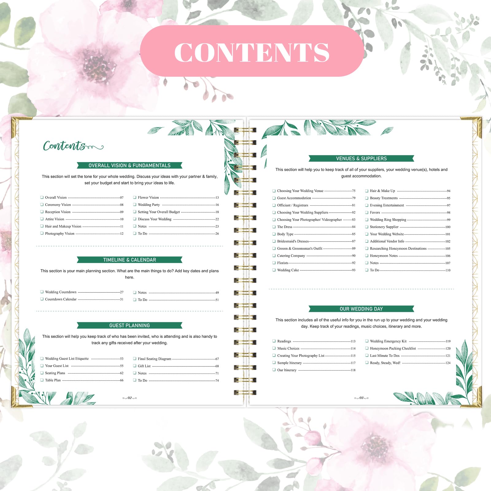 Hochzeitsplaner für Braut – Hochzeitsplanerbuch und Organizer, 21,6 x 27,9 cm, mit Registerkarten, Metallecken, 5 Innentaschen, Aufkleber, Hochzeits-Countdown-Kalender