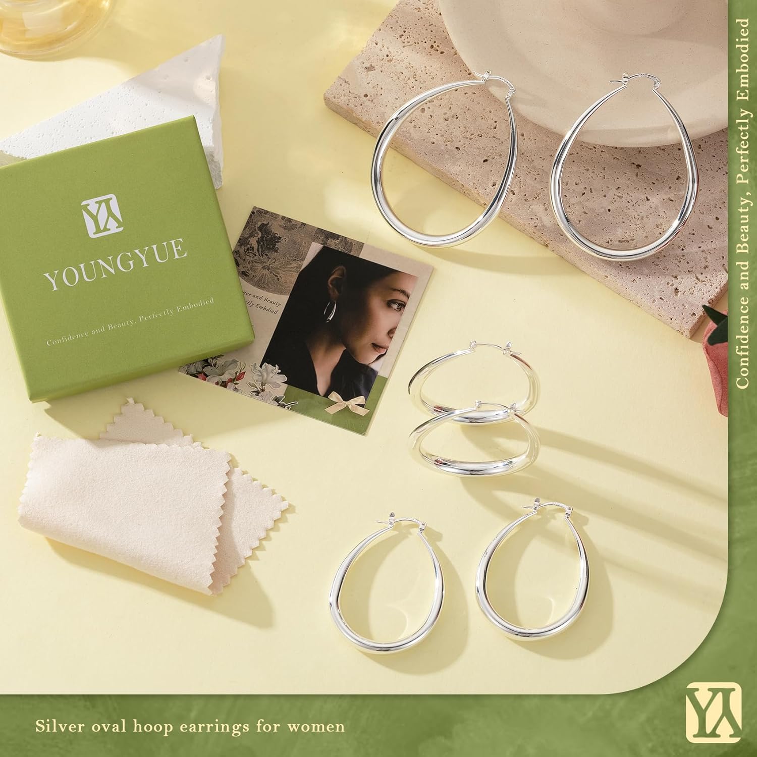 YOUNGYUE Gold Hoop Earrings for Women Hypoallergenic 14K Gold Plated Chunky Hoops Earrings Lightweight Oval Hoop Earring for Women 35/40/50mm - Image 7