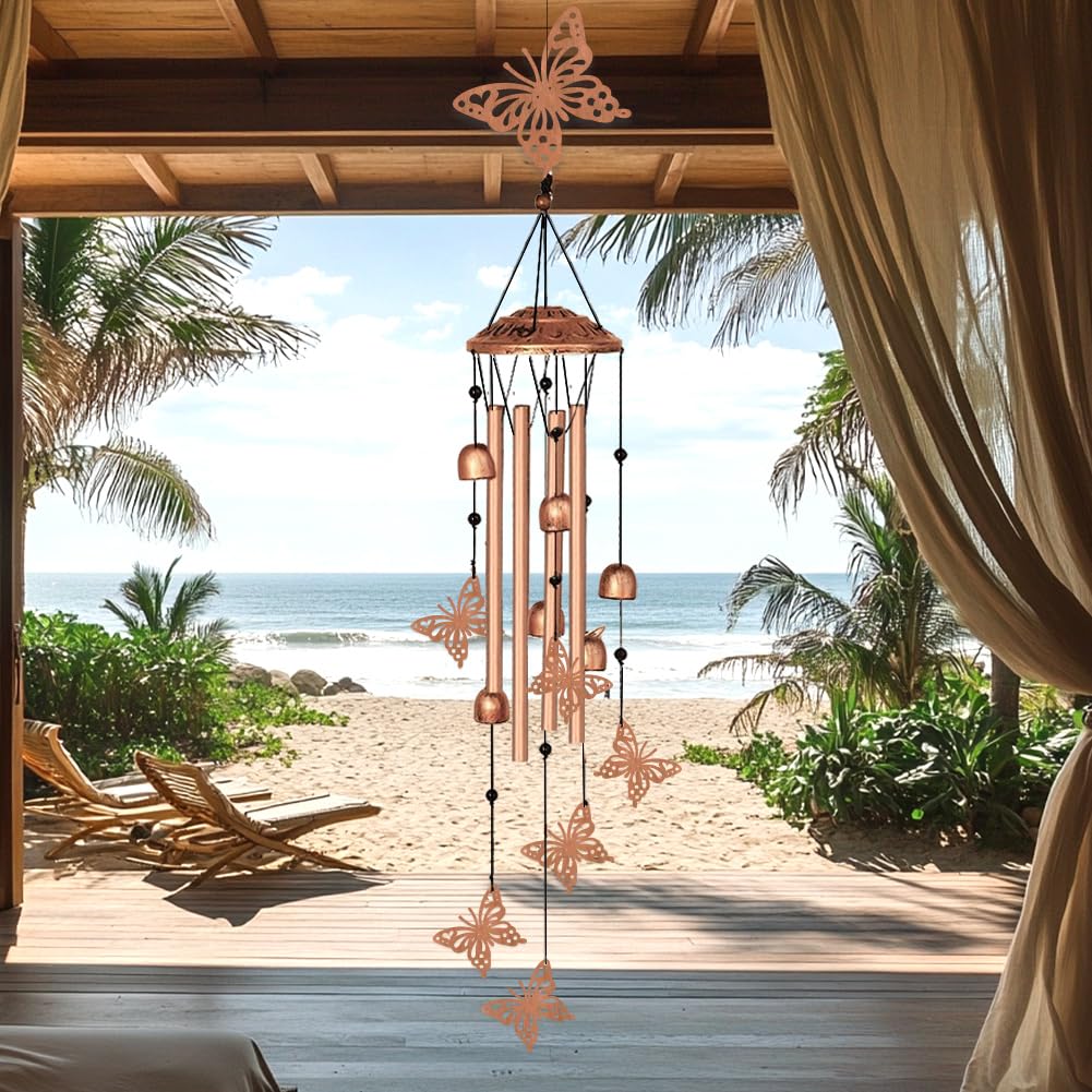 INFUNLY 7 Stück Schmetterlings Windspiele Für Draußen 5.5" × 5.4" Schmetterlinge Metall Windspiel Aluminiumrohr Windspiel Mit Kleinen Glöckchenröhren Gedenk Windglocke Für Hof Gartendekoration