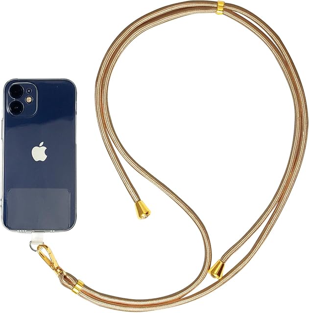 EWENYS Universal Smart Phone Lanyard Strap with Clear Patch, Luxe Crossbody Phone Lanyards Tether for Neck Adjustable Straps as Phone Grip, Compatible with Most Smartphones Cases(Gold)