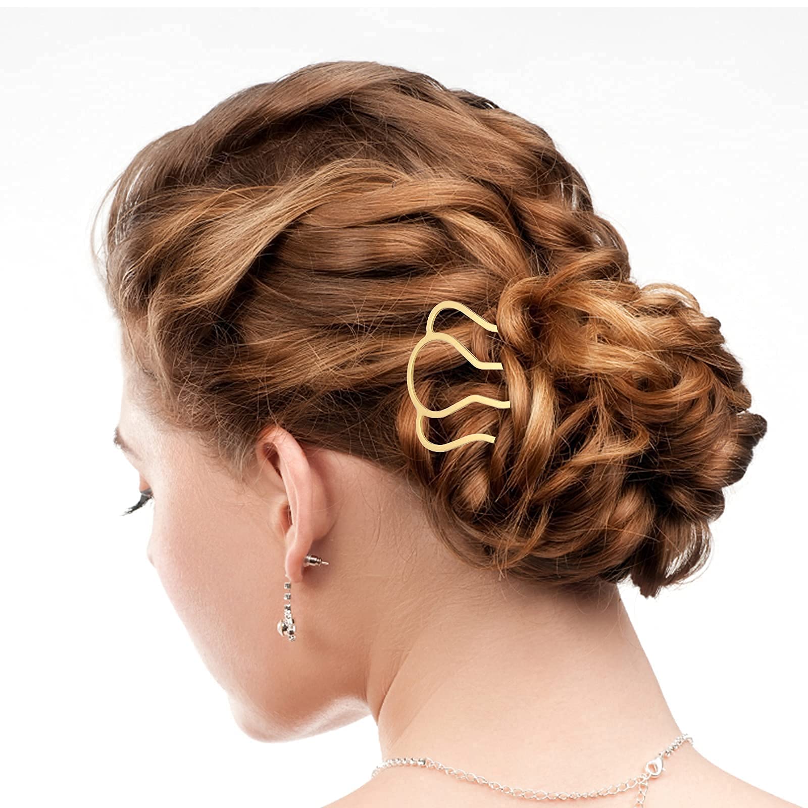 Metall haargabel haarclips Stick 6 stücke 90 mm u Form Haar pin bun stecker Halter Gold Silber Haar Styling Tool (Color : Golden Silver)