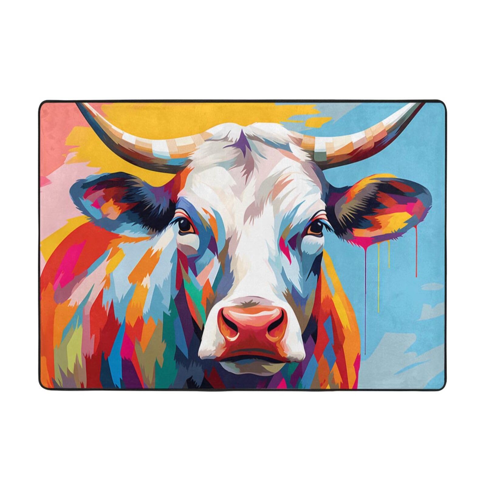 Tapis imprimé vache colorée doux pour réchauffer un sol froid