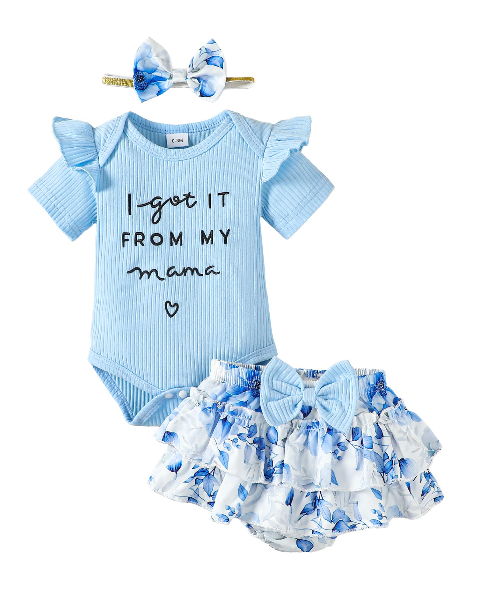 Mioglrie Newborn Infant Baby Girl Clothes Romper Shorts Set Floral Summer Outfits Cute Baby Clothes Girl 12-18 Months Floral Blue