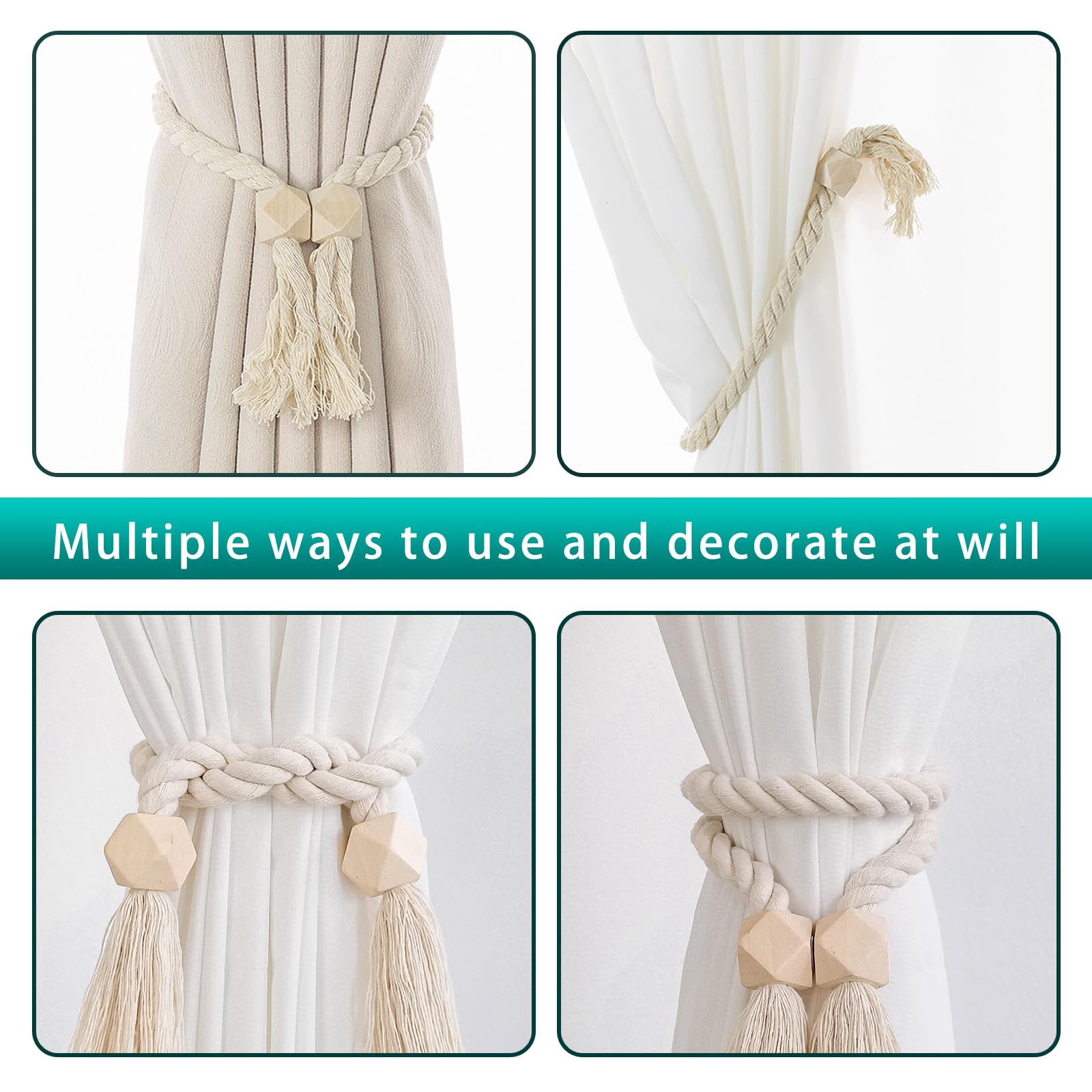 4 Pièces Magnétiques Embrasses De Rideaux Noir Tressées Boucle De Rideau Aimanté Attache Rideau Corde De Rideau De 45 Cm Accessoires De Rideaux Pour 99092851