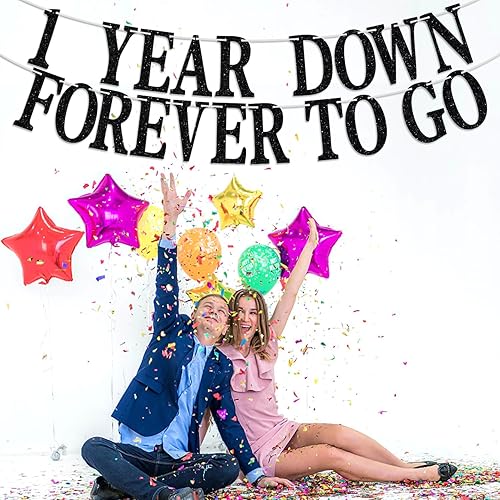 Miniatura 5 de Cartel de 1 año con texto en inglés "Down Forever to Go", regalo de 1 año de matrimonio, suministros de decoración de fiesta de aniversario de boda,