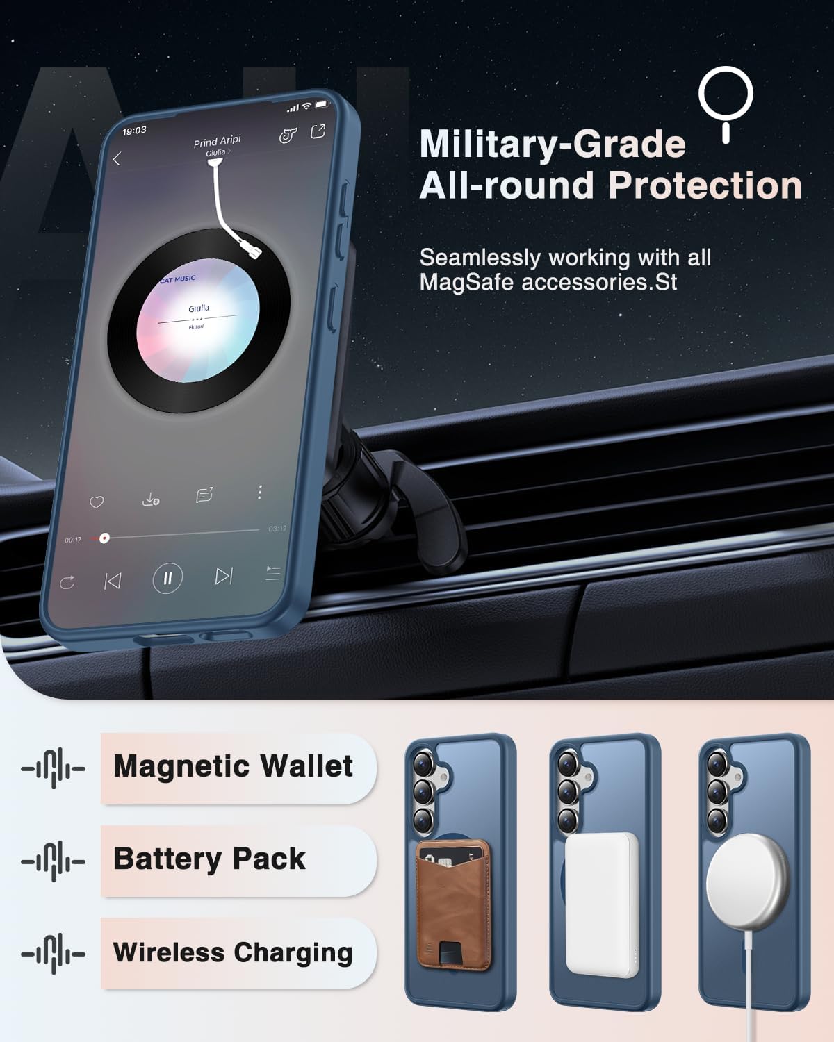 [4 in 1] Magnetic for Samsung Galaxy S23 Case, 2 Pics Privacy Screen Protectors and 1 Pic Camera Protector, Fit for MagSafe, Military Grade Shockproof Translucent Matte Galaxy S23 Cover, Dark Blue image 4