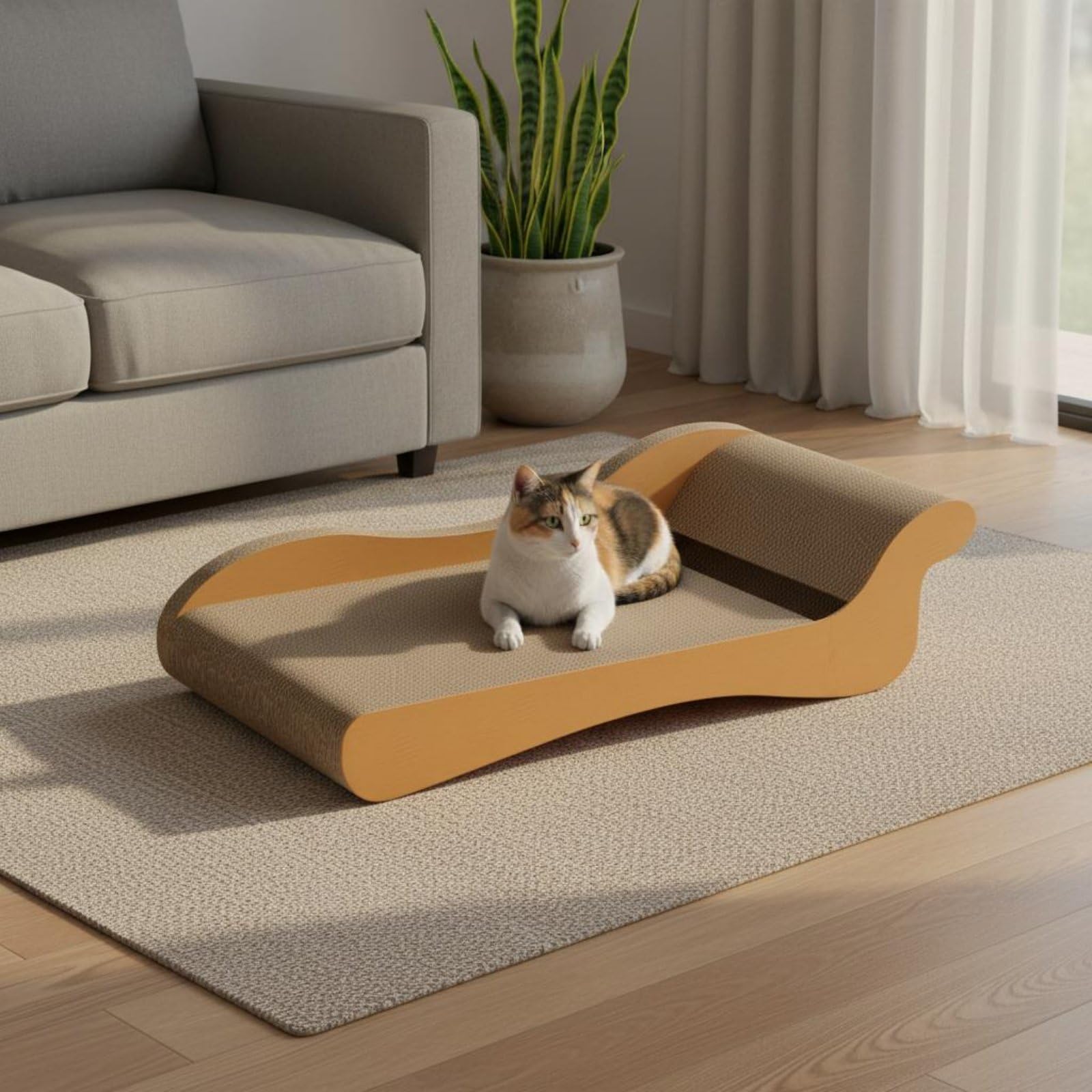 Griffoir pour Chat Lounge Canapé Lit Sofa Planche à Griffer en Carton Ondulé Épais Courbure Ergonomique avec Piste et Balle Adapté aux Chats Jusqu’à, 60 X 28 X 18 Cm