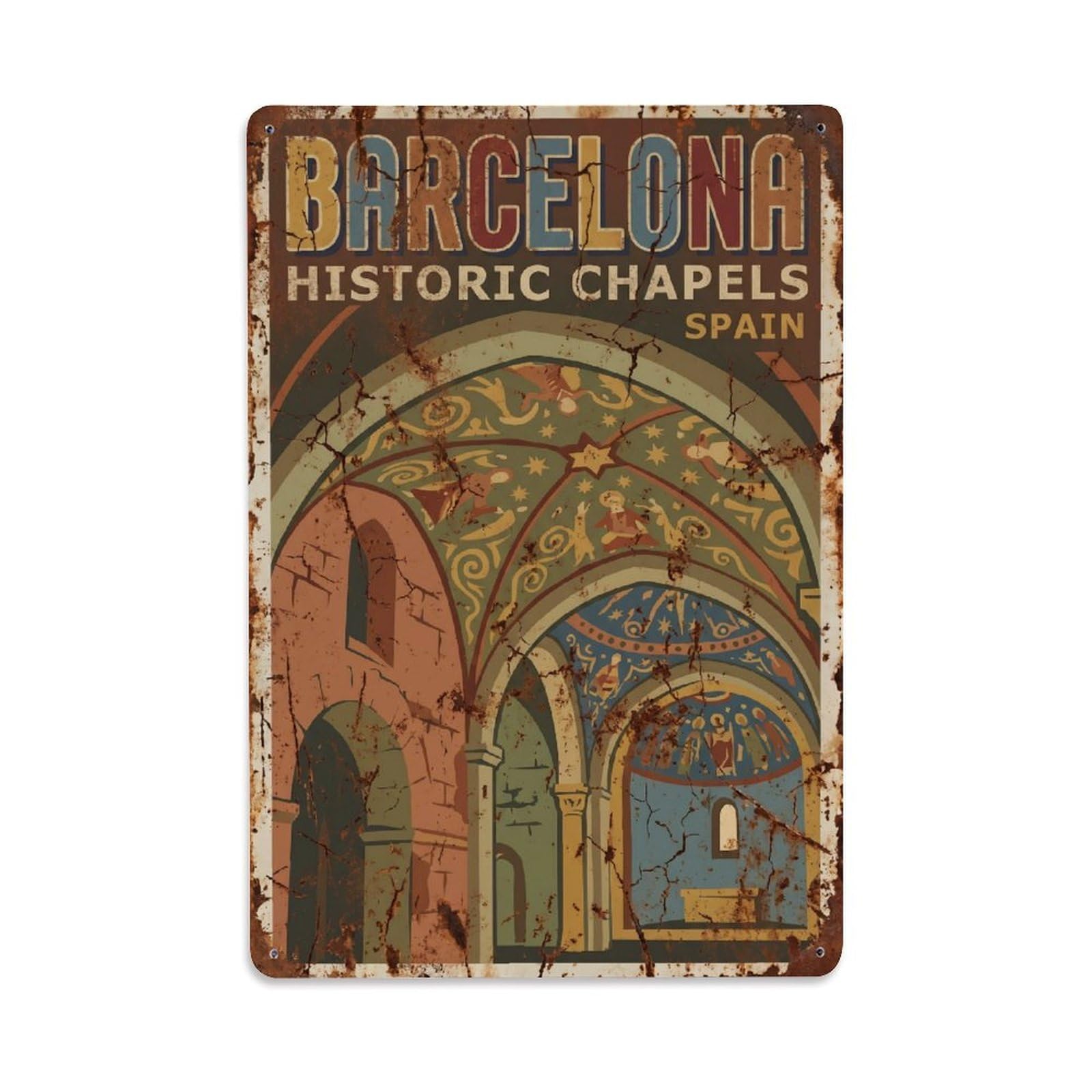 Vintage Travel Chapels Spain Historic Metal Tin Sign